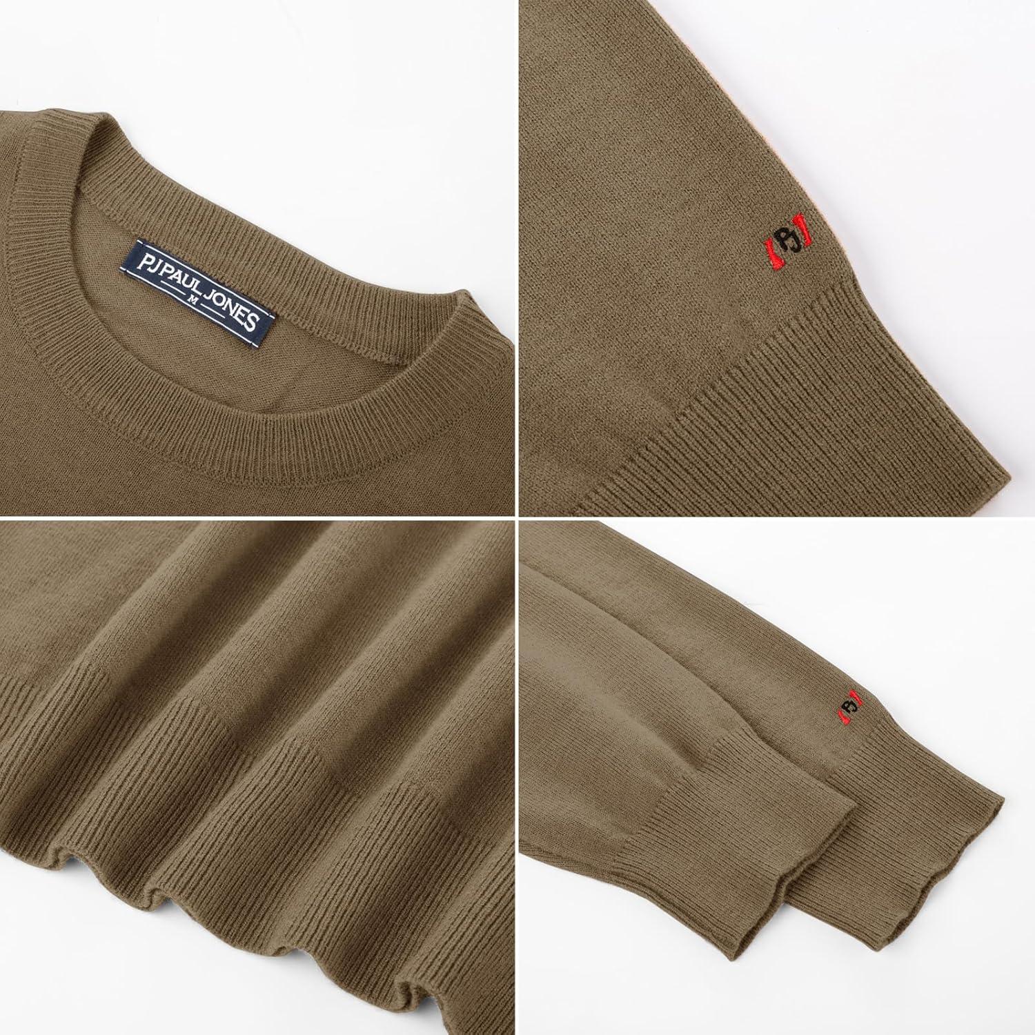 imagePJ PAUL JONES Mens Sweaters Crewneck Basic Lightweight Wool Blend Knitted Pullover Long Sleeve Shirts for MenCamel