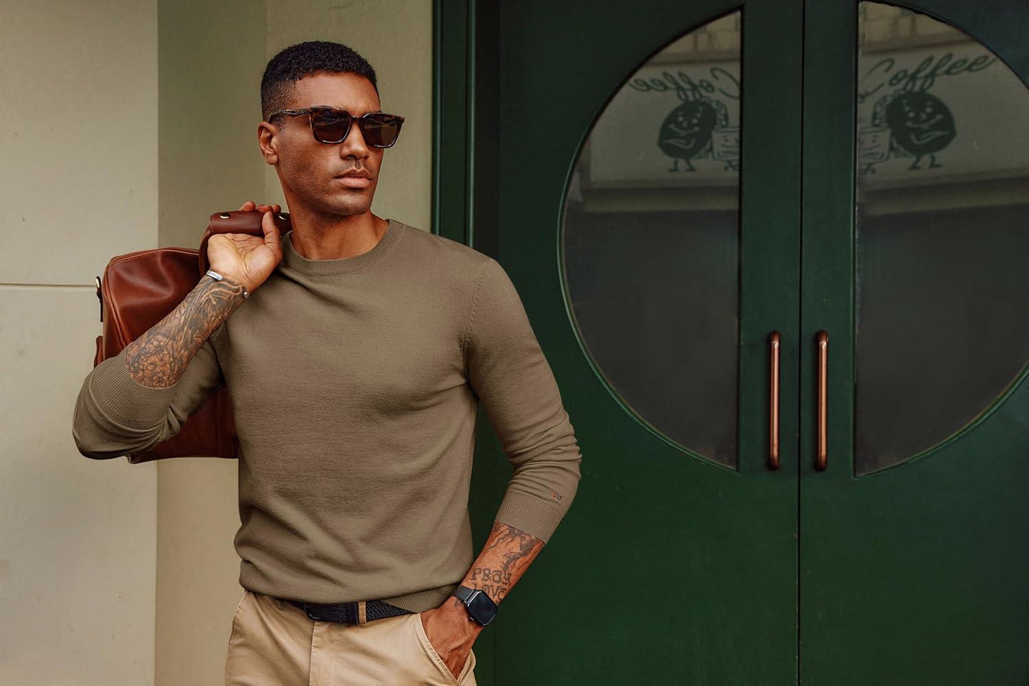 imagePJ PAUL JONES Mens Sweaters Crewneck Basic Lightweight Wool Blend Knitted Pullover Long Sleeve Shirts for MenCamel