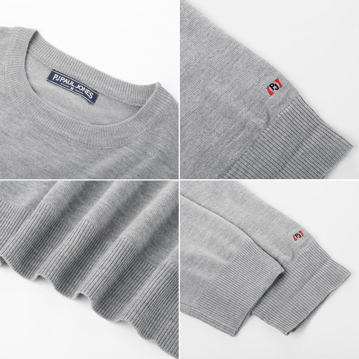 imagePJ PAUL JONES Mens Sweaters Crewneck Basic Lightweight Wool Blend Knitted Pullover Long Sleeve Shirts for MenSilve Grey