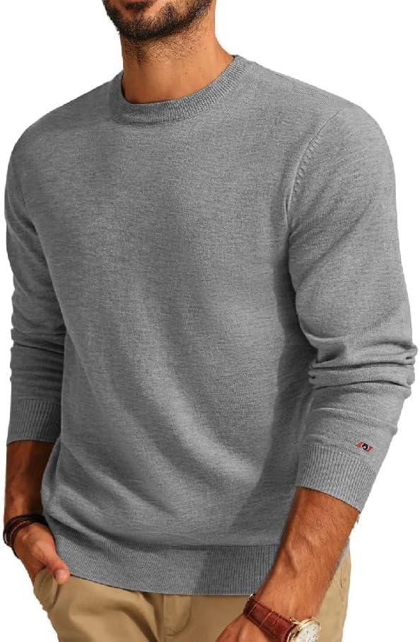 imagePJ PAUL JONES Mens Sweaters Crewneck Basic Lightweight Wool Blend Knitted Pullover Long Sleeve Shirts for MenSilve Grey