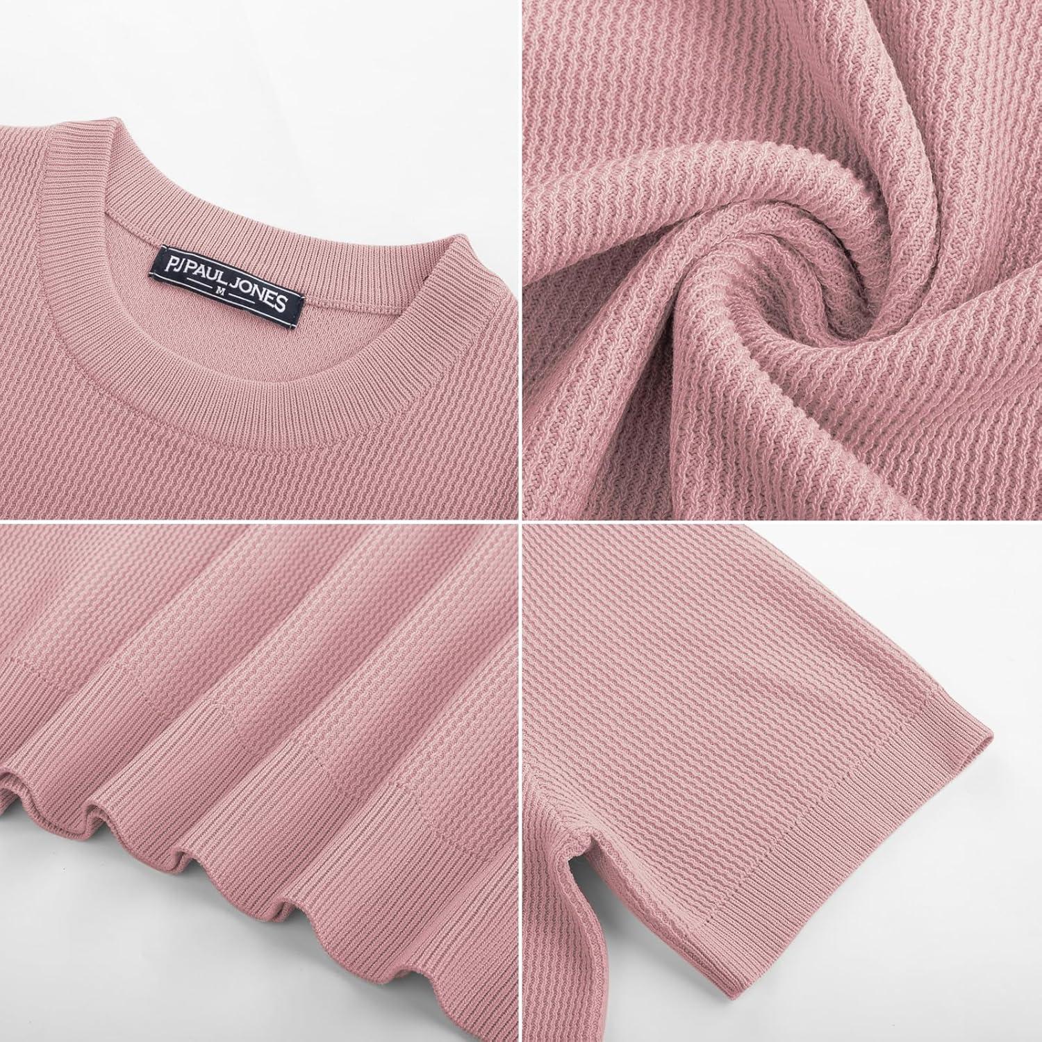 imagePJ PAUL JONES Mens TShirts Knit Short Sleeve Crewneck Shirt Casual Textured Pullover TeesPink