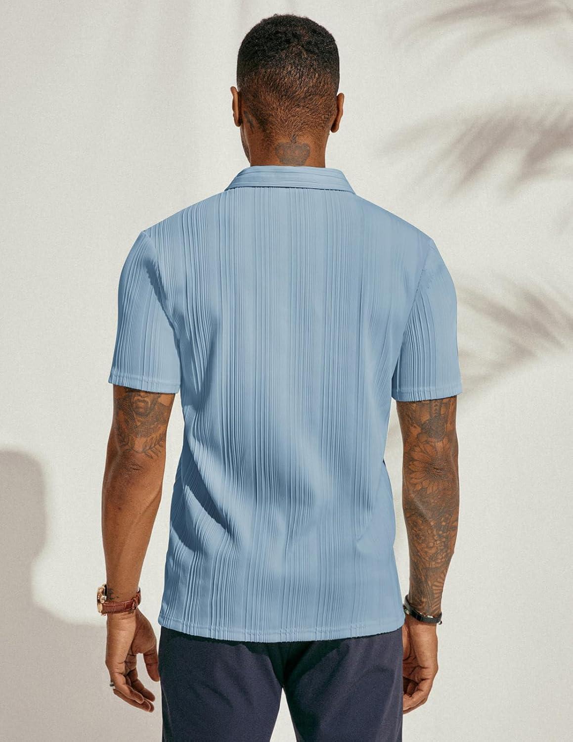 imagePJ PAUL JONES Mens Textured Knit Polo Shirts Regular Fit Stretchy Golf ShirtsBlue