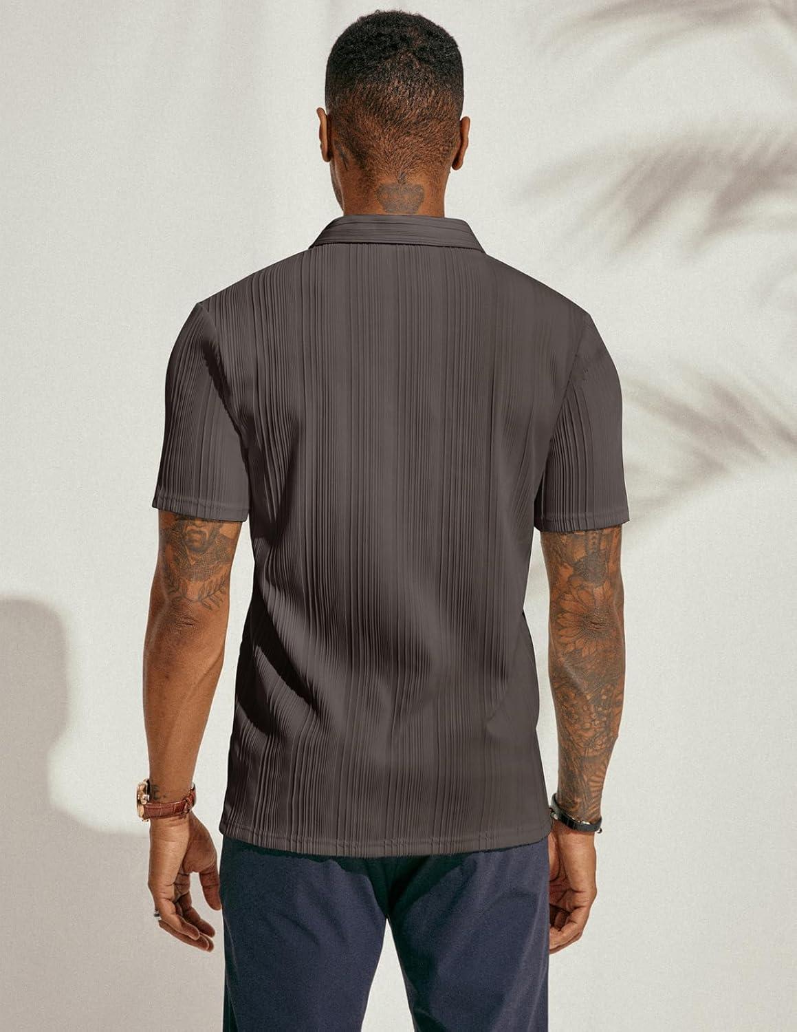 imagePJ PAUL JONES Mens Textured Knit Polo Shirts Regular Fit Stretchy Golf ShirtsBrown