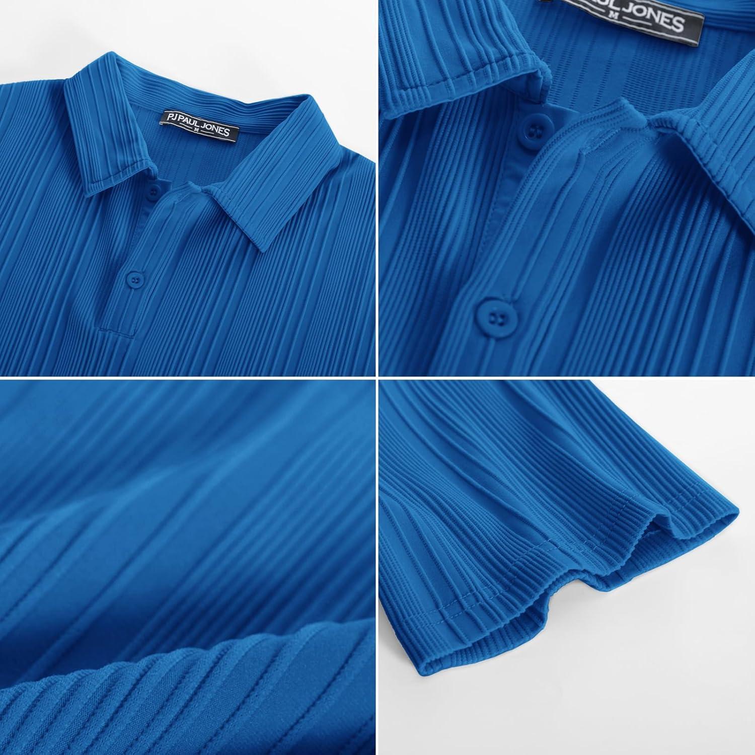 imagePJ PAUL JONES Mens Textured Knit Polo Shirts Regular Fit Stretchy Golf ShirtsDark Blue