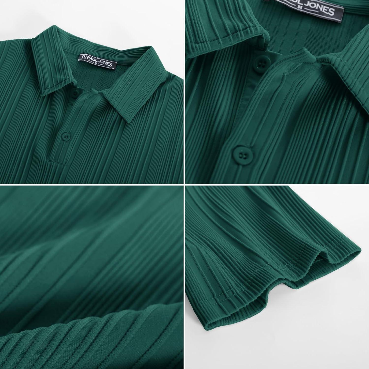 imagePJ PAUL JONES Mens Textured Knit Polo Shirts Regular Fit Stretchy Golf ShirtsDark Green
