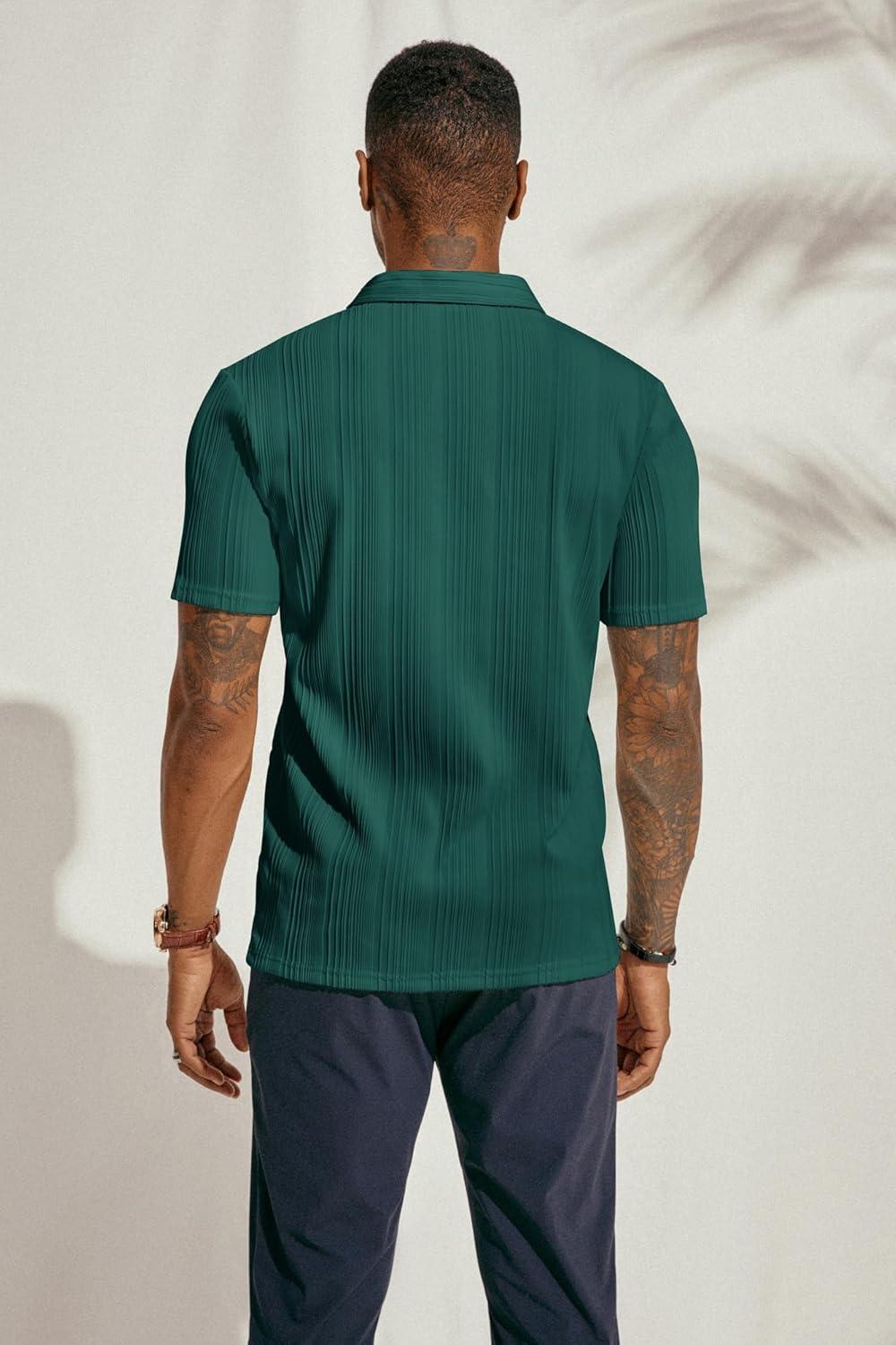 imagePJ PAUL JONES Mens Textured Knit Polo Shirts Regular Fit Stretchy Golf ShirtsDark Green