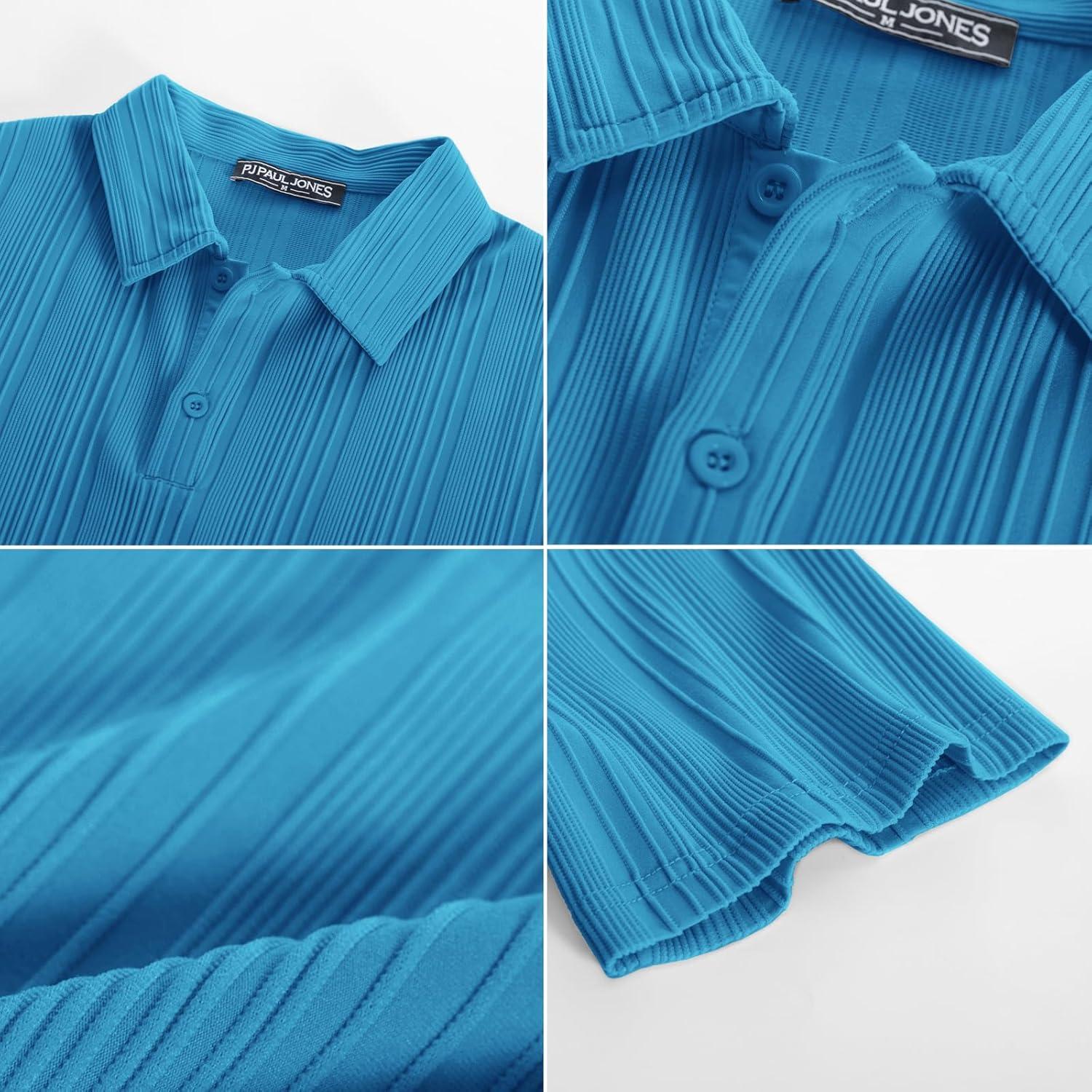 imagePJ PAUL JONES Mens Textured Knit Polo Shirts Regular Fit Stretchy Golf ShirtsDenim Blue