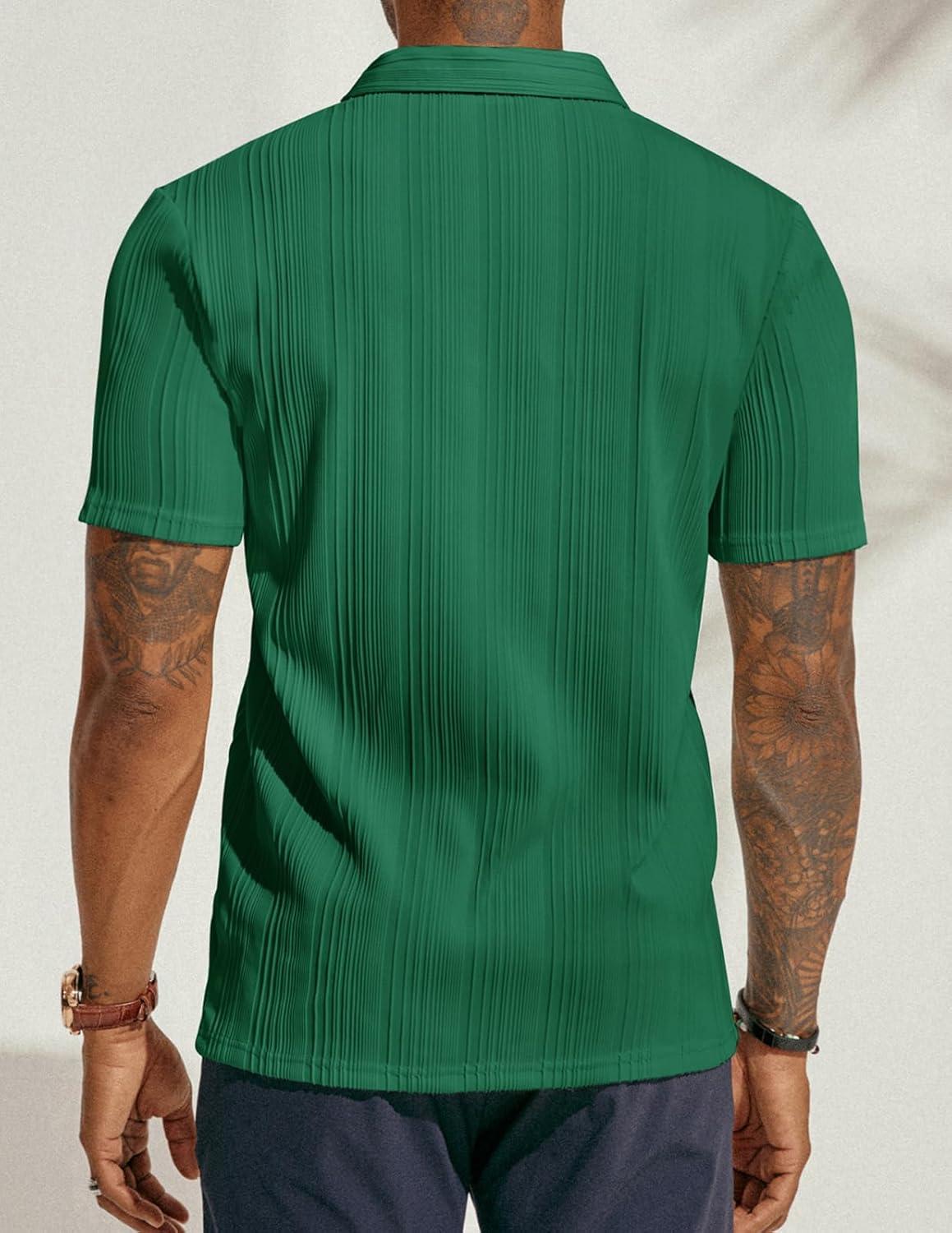 imagePJ PAUL JONES Mens Textured Knit Polo Shirts Regular Fit Stretchy Golf ShirtsGreen