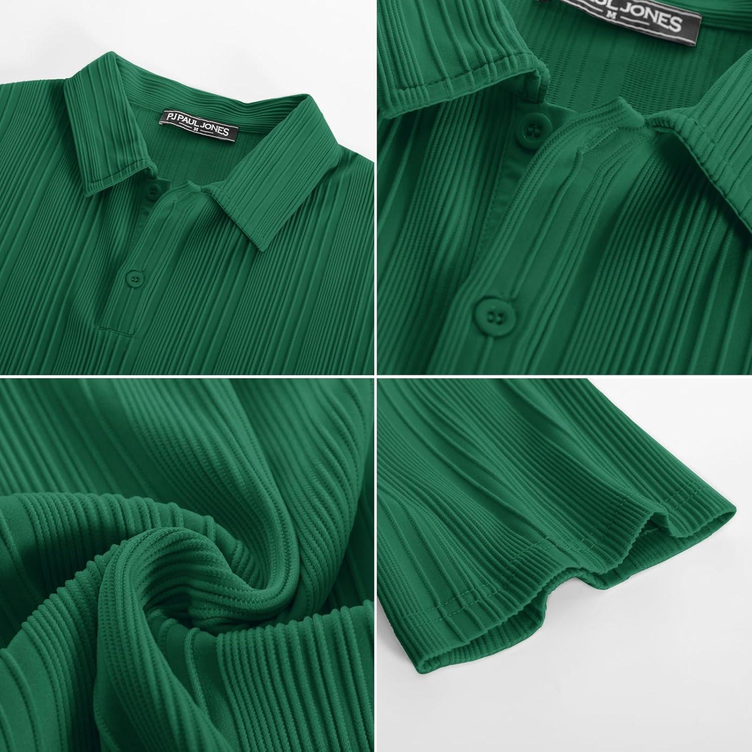 imagePJ PAUL JONES Mens Textured Knit Polo Shirts Regular Fit Stretchy Golf ShirtsGreen
