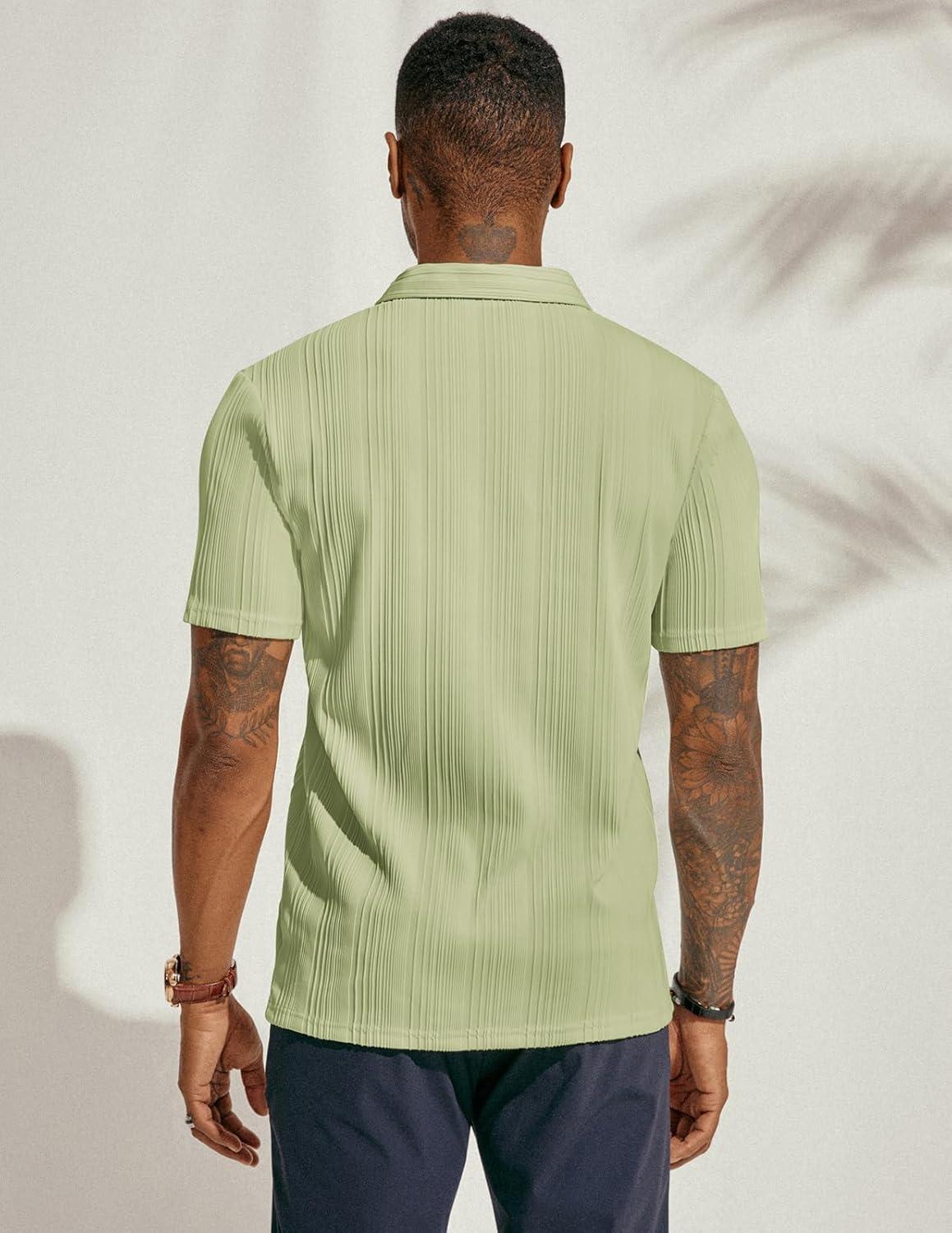 imagePJ PAUL JONES Mens Textured Knit Polo Shirts Regular Fit Stretchy Golf ShirtsLight Green