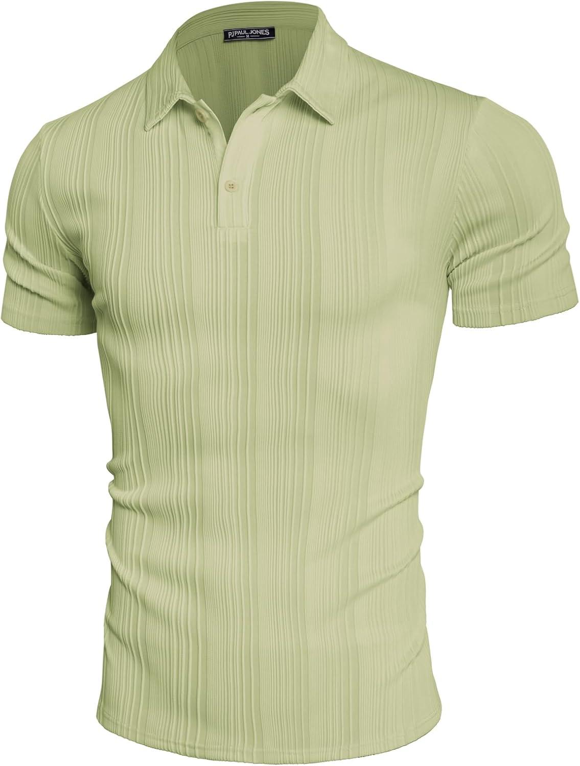 imagePJ PAUL JONES Mens Textured Knit Polo Shirts Regular Fit Stretchy Golf ShirtsLight Green