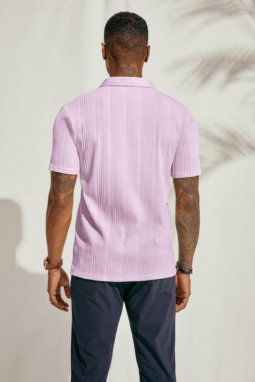 imagePJ PAUL JONES Mens Textured Knit Polo Shirts Regular Fit Stretchy Golf ShirtsLight Pink