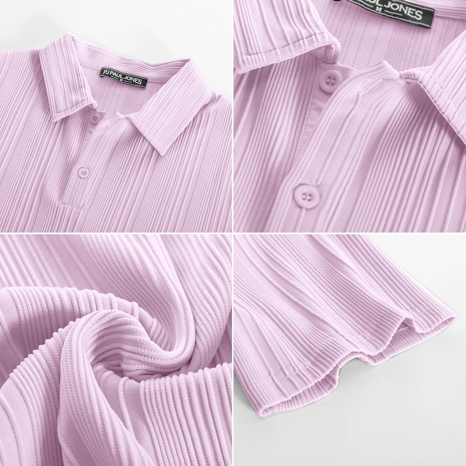 imagePJ PAUL JONES Mens Textured Knit Polo Shirts Regular Fit Stretchy Golf ShirtsLight Pink