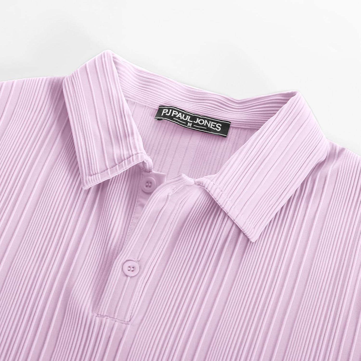 imagePJ PAUL JONES Mens Textured Knit Polo Shirts Regular Fit Stretchy Golf ShirtsLight Pink