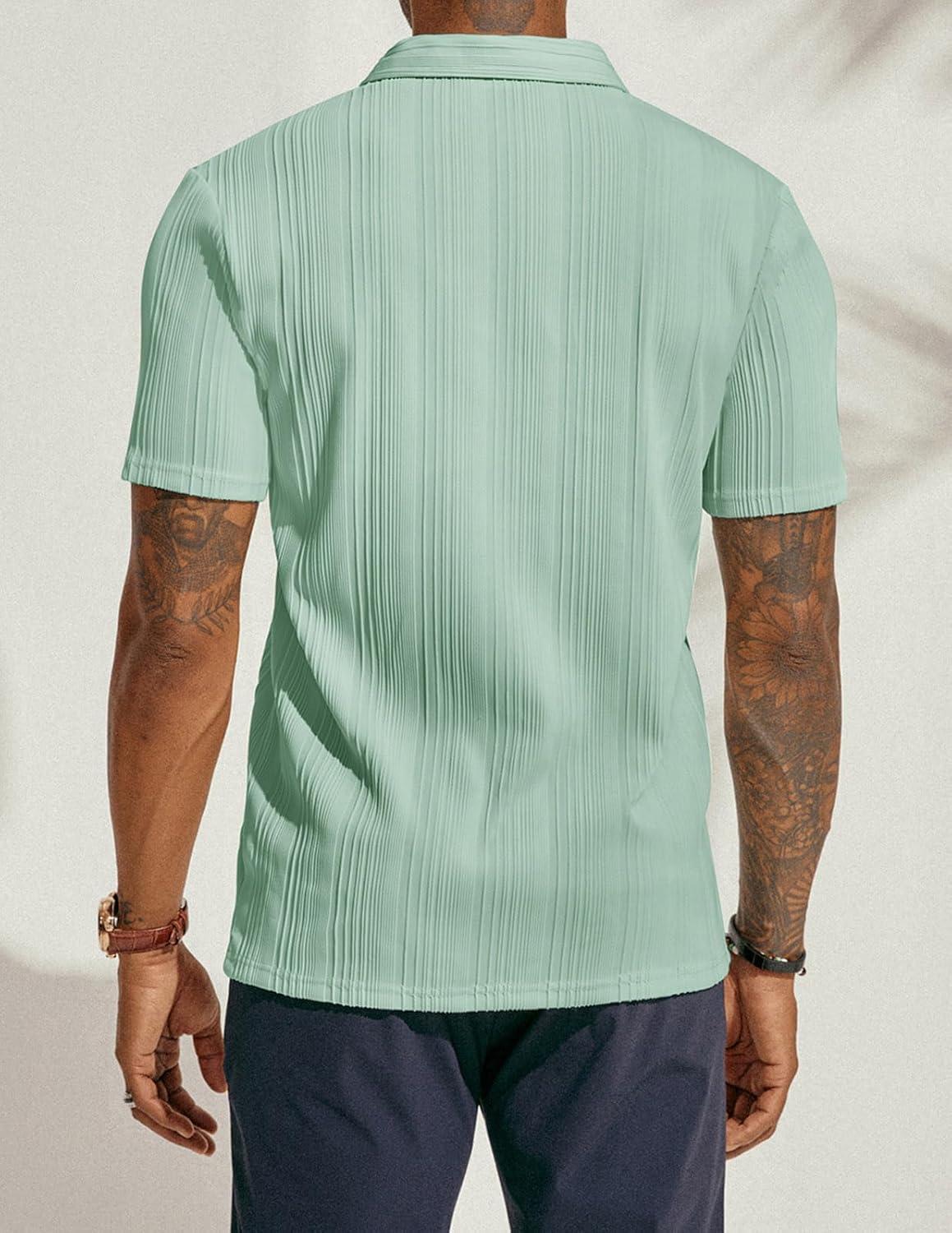 imagePJ PAUL JONES Mens Textured Knit Polo Shirts Regular Fit Stretchy Golf ShirtsMint Green