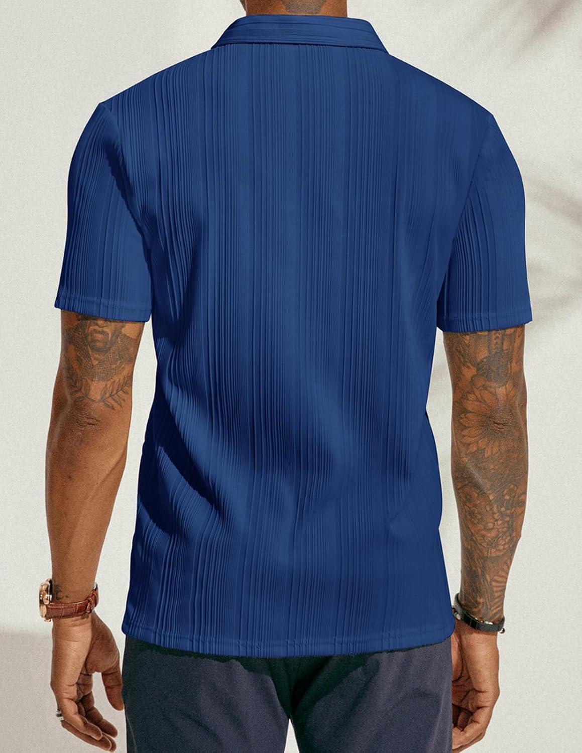 imagePJ PAUL JONES Mens Textured Knit Polo Shirts Regular Fit Stretchy Golf ShirtsRoyal Blue