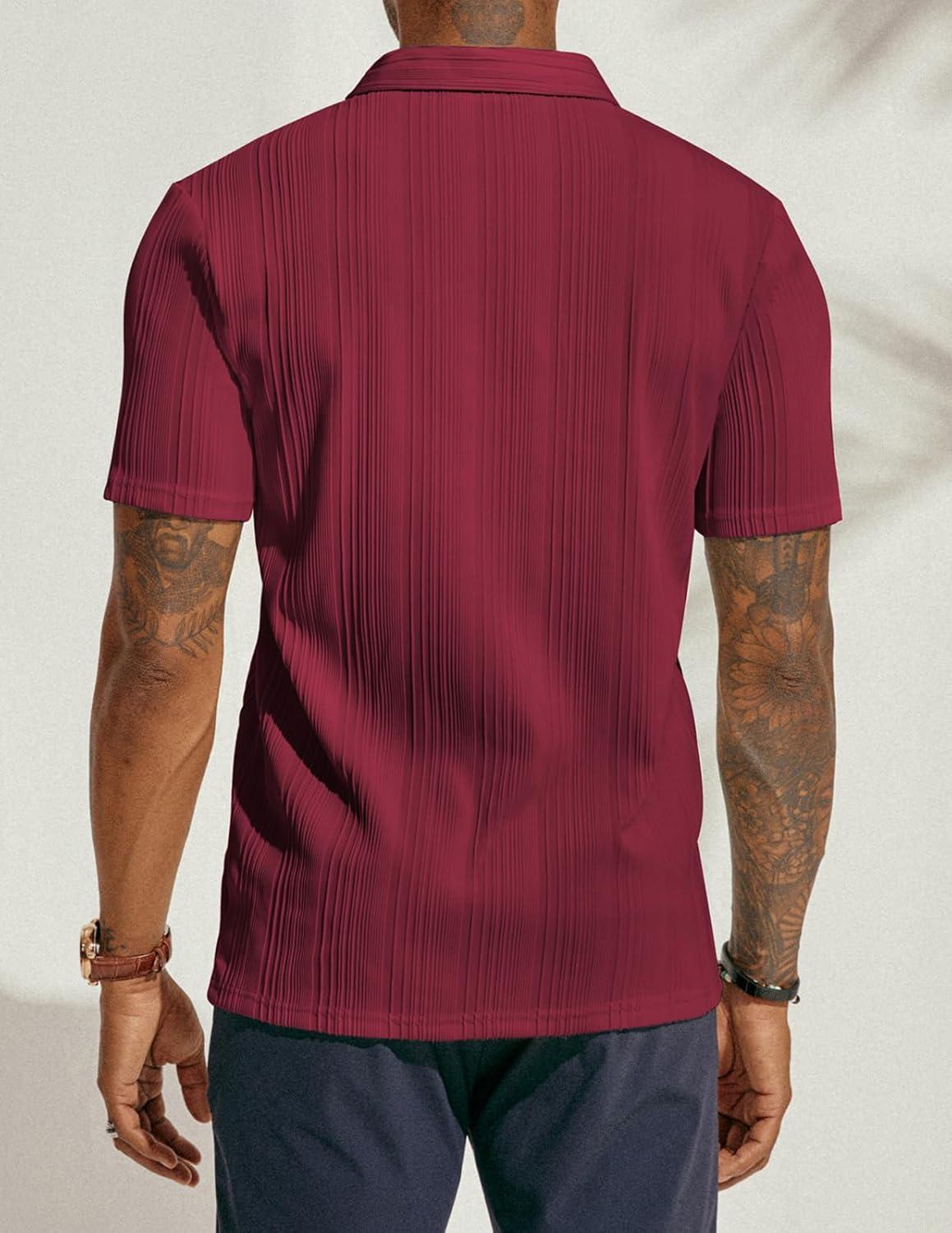 imagePJ PAUL JONES Mens Textured Knit Polo Shirts Regular Fit Stretchy Golf ShirtsWine