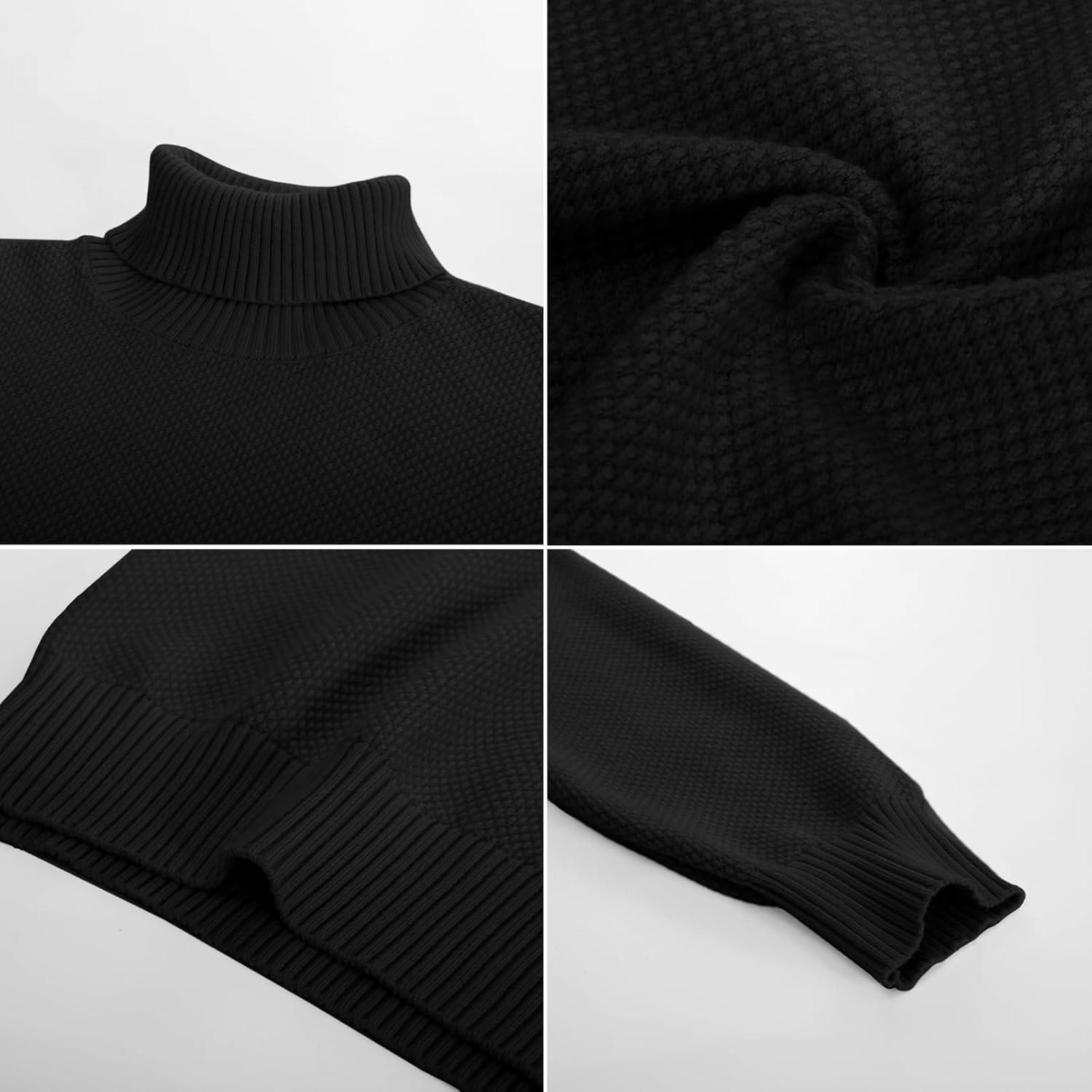 imagePJ PAUL JONES Mens Turtleneck Sweaters Long Sleeve Mock Neck Knit Sweaters Ribbed Slim Pullover SweaterBlack