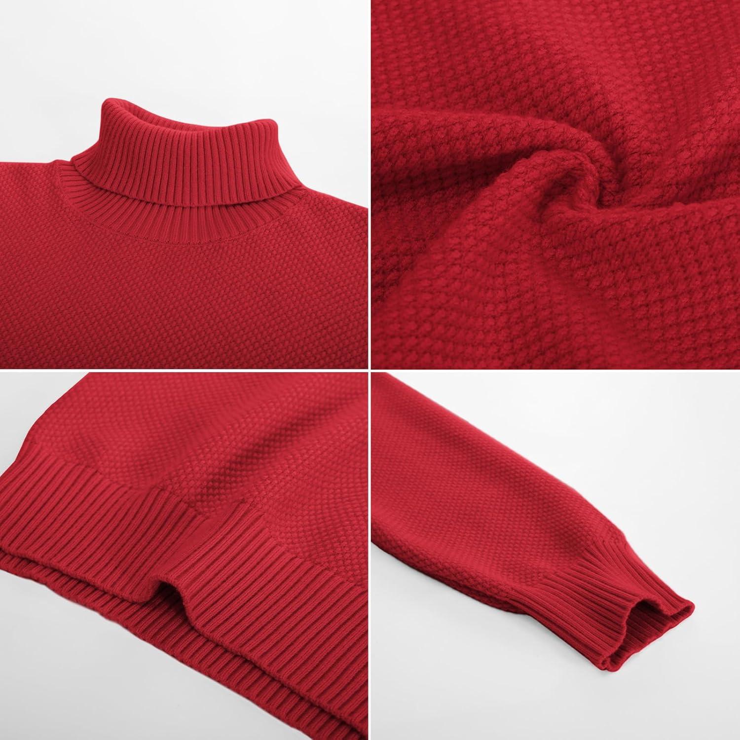 imagePJ PAUL JONES Mens Turtleneck Sweaters Long Sleeve Mock Neck Knit Sweaters Ribbed Slim Pullover SweaterBright Red