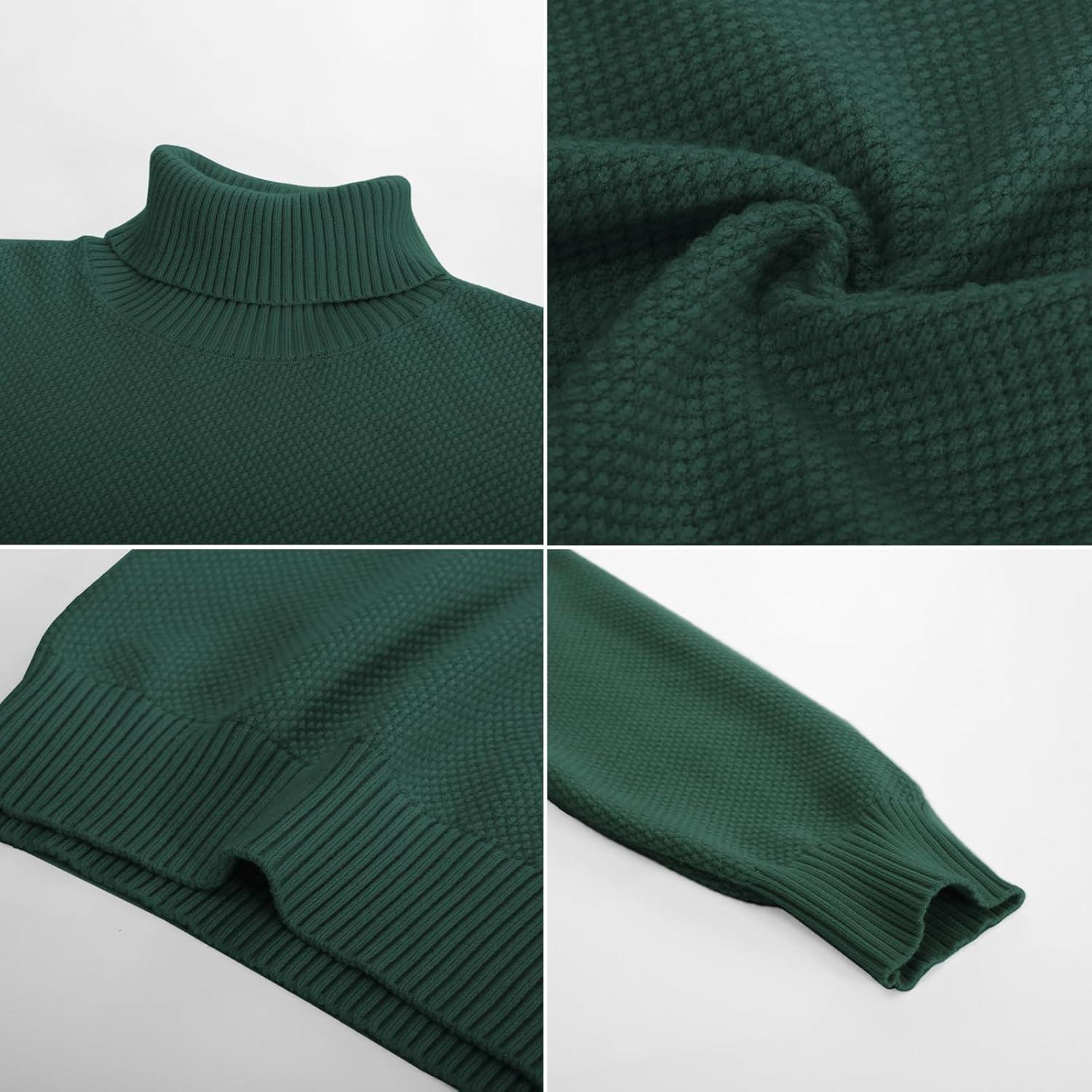 imagePJ PAUL JONES Mens Turtleneck Sweaters Long Sleeve Mock Neck Knit Sweaters Ribbed Slim Pullover SweaterDark Green