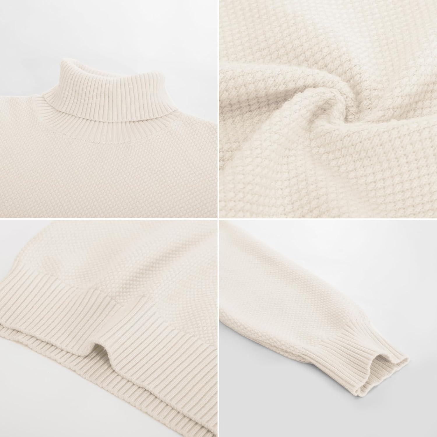 imagePJ PAUL JONES Mens Turtleneck Sweaters Long Sleeve Mock Neck Knit Sweaters Ribbed Slim Pullover SweaterIvory White