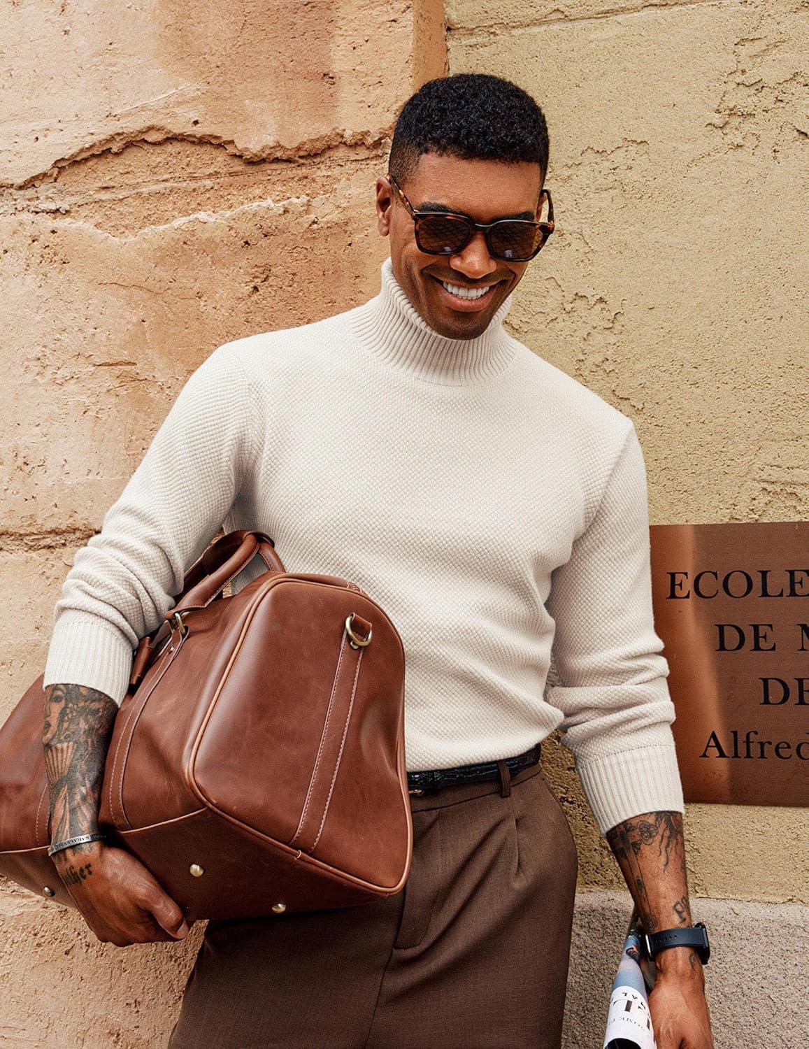 imagePJ PAUL JONES Mens Turtleneck Sweaters Long Sleeve Mock Neck Knit Sweaters Ribbed Slim Pullover SweaterIvory White