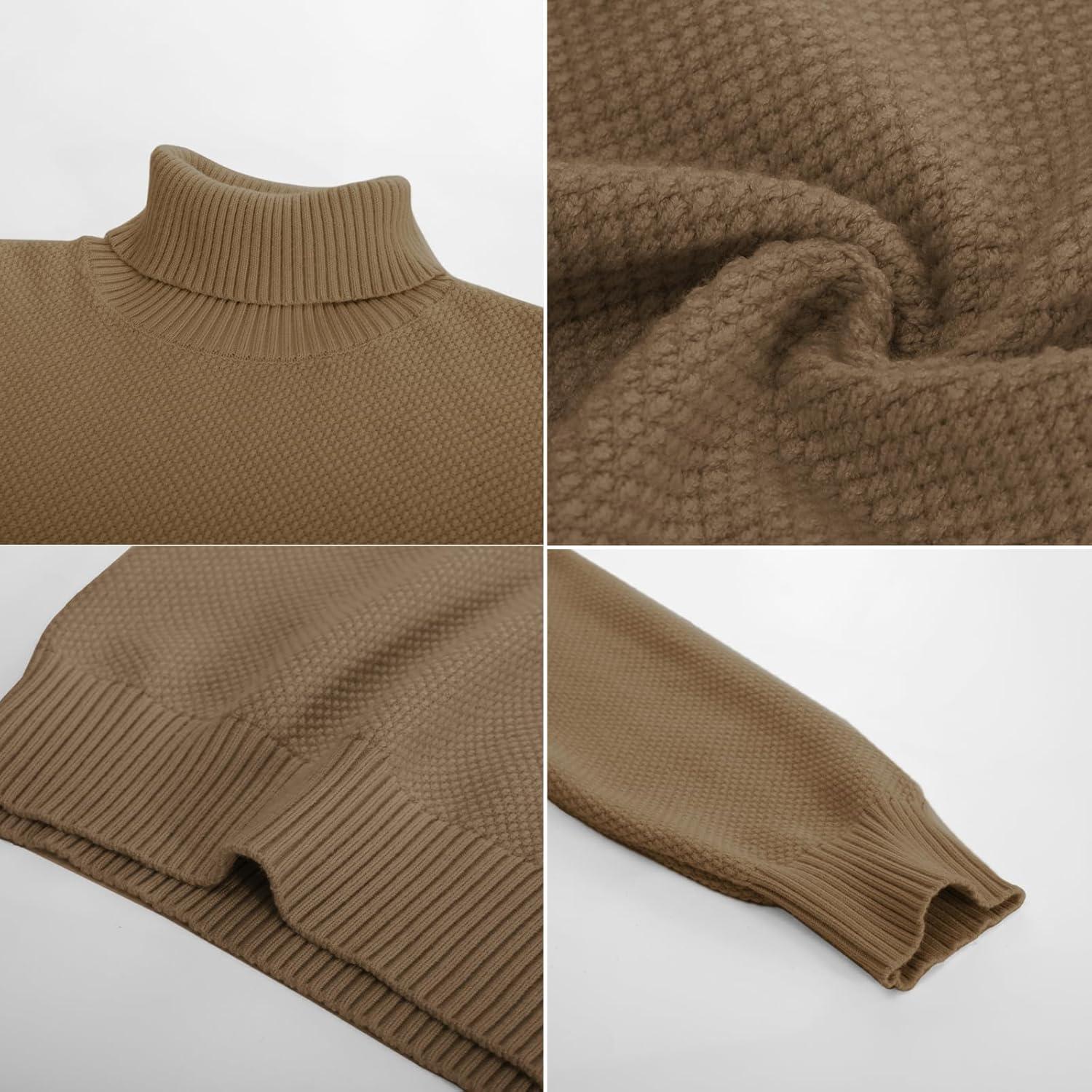 imagePJ PAUL JONES Mens Turtleneck Sweaters Long Sleeve Mock Neck Knit Sweaters Ribbed Slim Pullover SweaterKhaki
