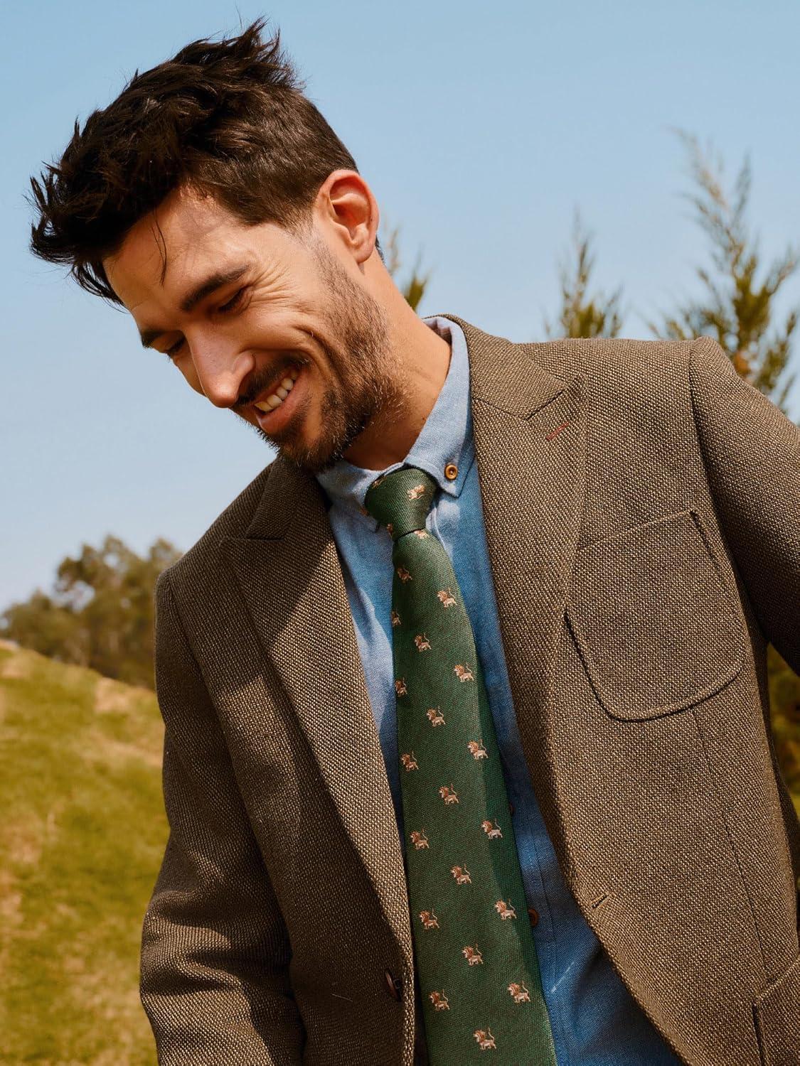 imagePJ PAUL JONES Mens Tweed Blazer Wool Sport Coat Two Button Peak Lapel Vintage Suit JacketsBrown