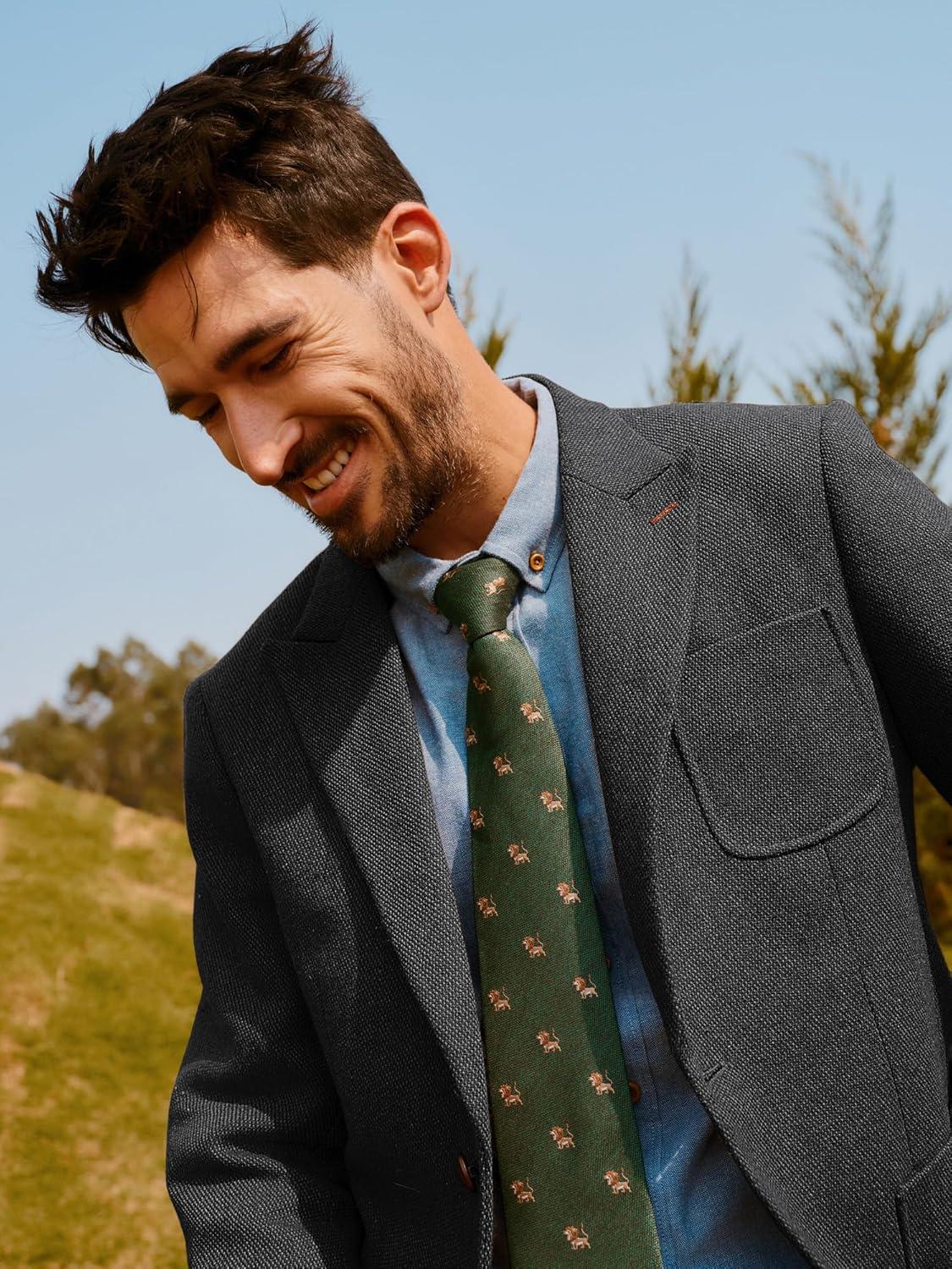 imagePJ PAUL JONES Mens Tweed Blazer Wool Sport Coat Two Button Peak Lapel Vintage Suit JacketsDark Grey