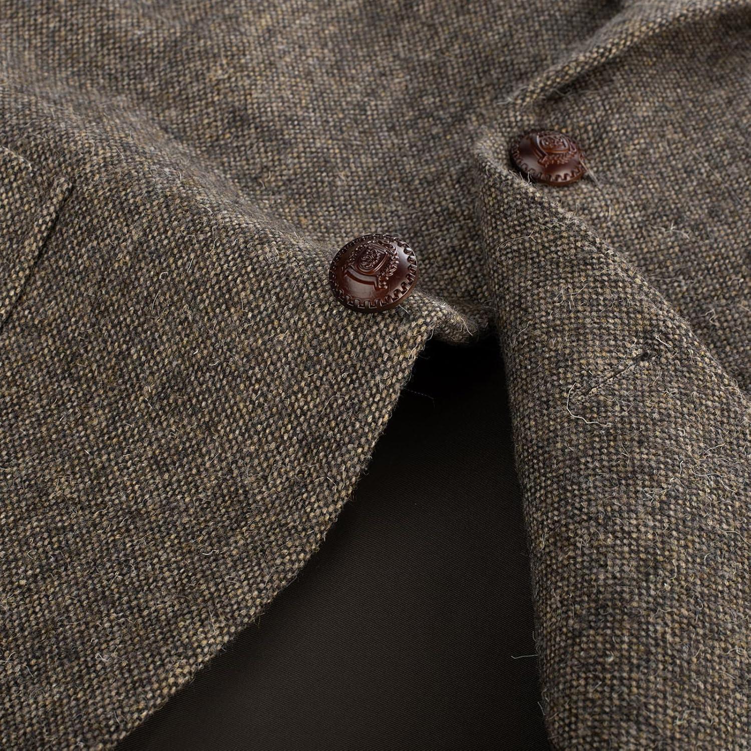 imagePJ PAUL JONES Mens Tweed Blazer Wool Sport Coat Two Button Peak Lapel Vintage Suit JacketsKhaki