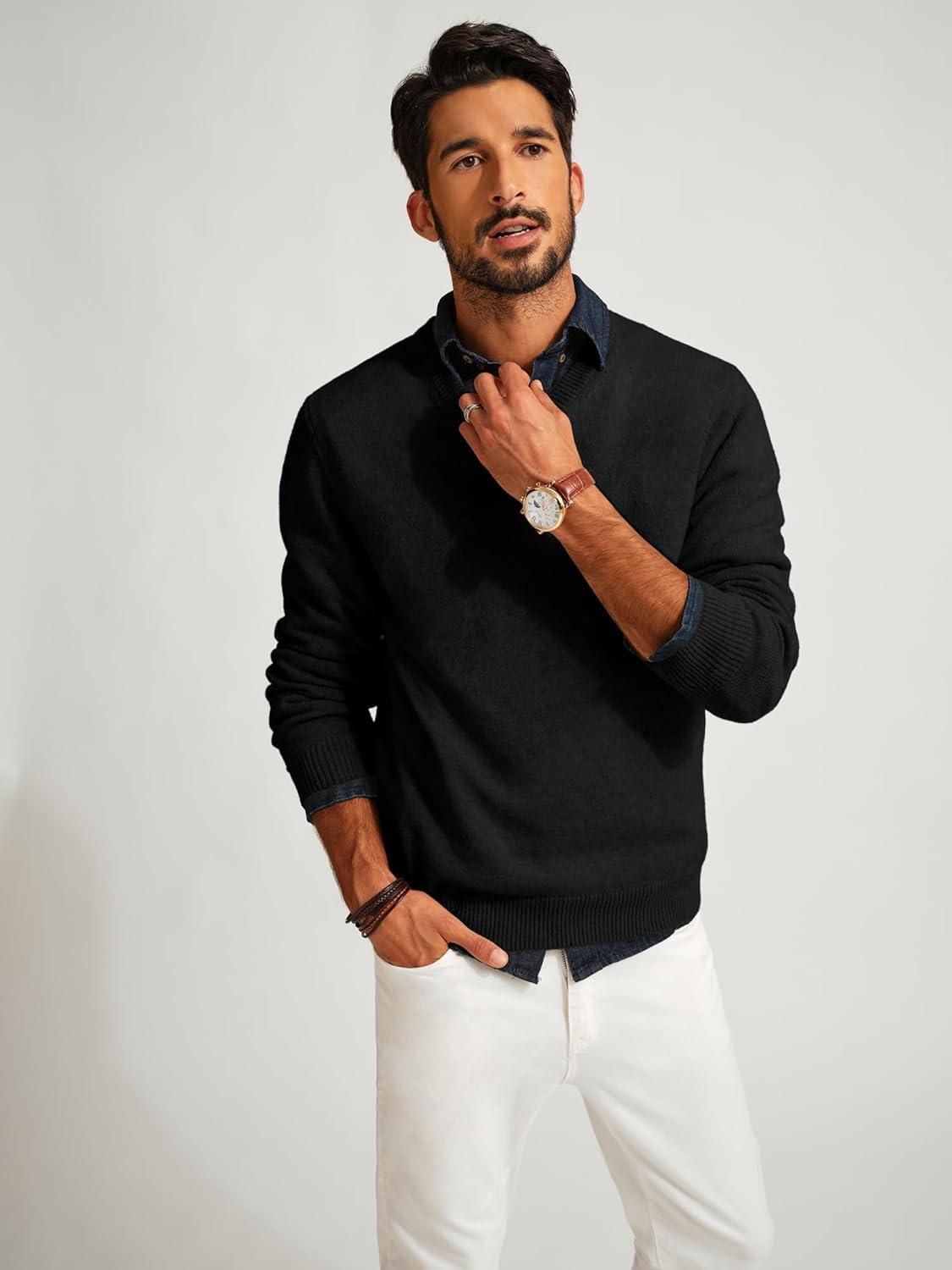 imagePJ PAUL JONES Mens V Neck Pullover Lightweight Wool Blend Long Sleeve Knit SweaterBlack