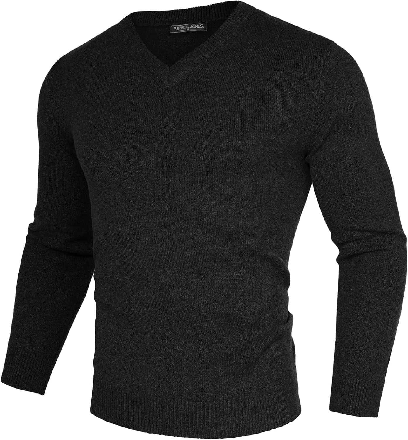 imagePJ PAUL JONES Mens V Neck Pullover Lightweight Wool Blend Long Sleeve Knit SweaterBlack