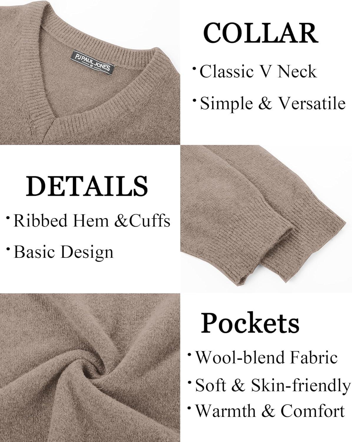 imagePJ PAUL JONES Mens V Neck Pullover Lightweight Wool Blend Long Sleeve Knit SweaterCamel