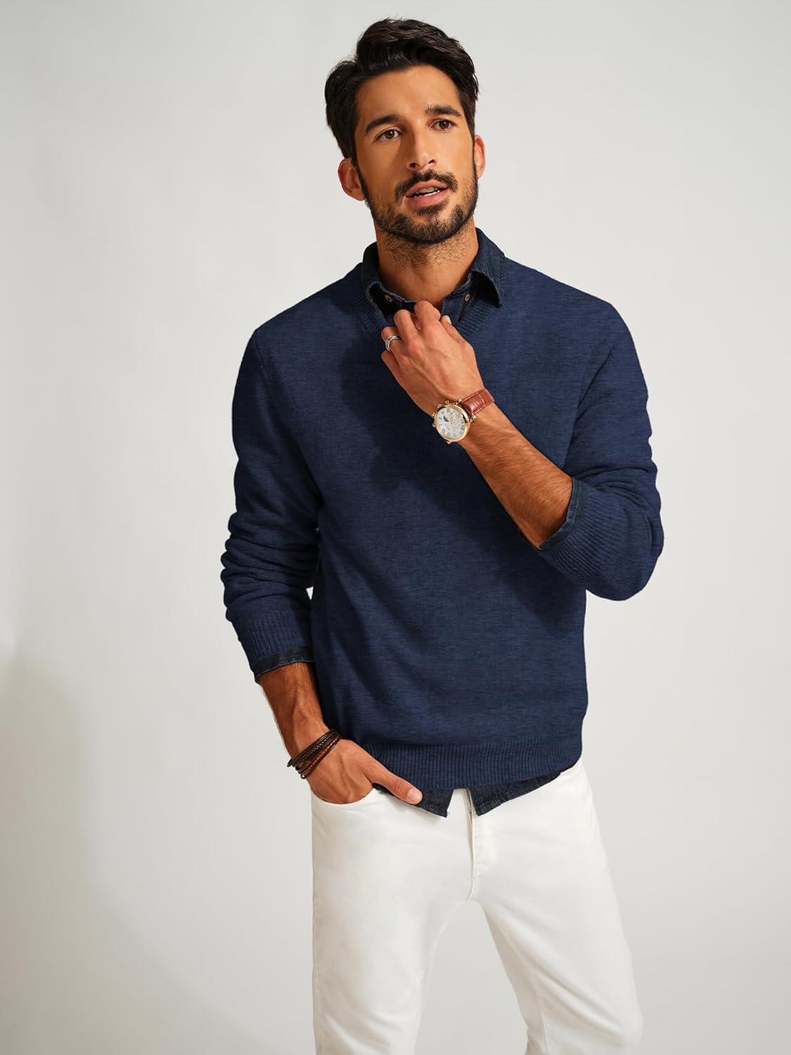 imagePJ PAUL JONES Mens V Neck Pullover Lightweight Wool Blend Long Sleeve Knit SweaterDark Blue