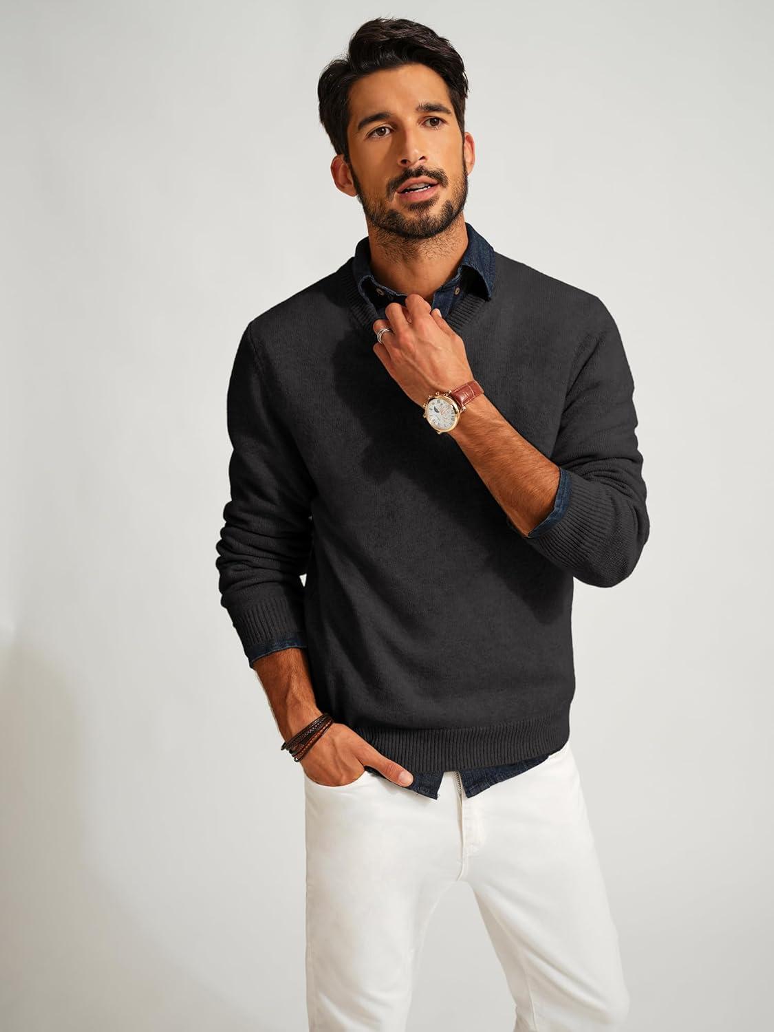 imagePJ PAUL JONES Mens V Neck Pullover Lightweight Wool Blend Long Sleeve Knit SweaterDark Gray