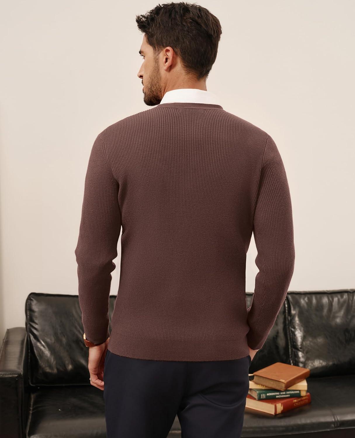 imagePJ PAUL JONES Mens V Neck Sweater Casual Textured Pullover Sweaters Lightweight Ribbed Knit PulloverCoffee