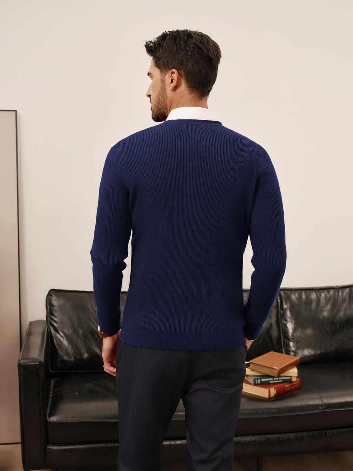 imagePJ PAUL JONES Mens V Neck Sweater Casual Textured Pullover Sweaters Lightweight Ribbed Knit PulloverNavy Blue