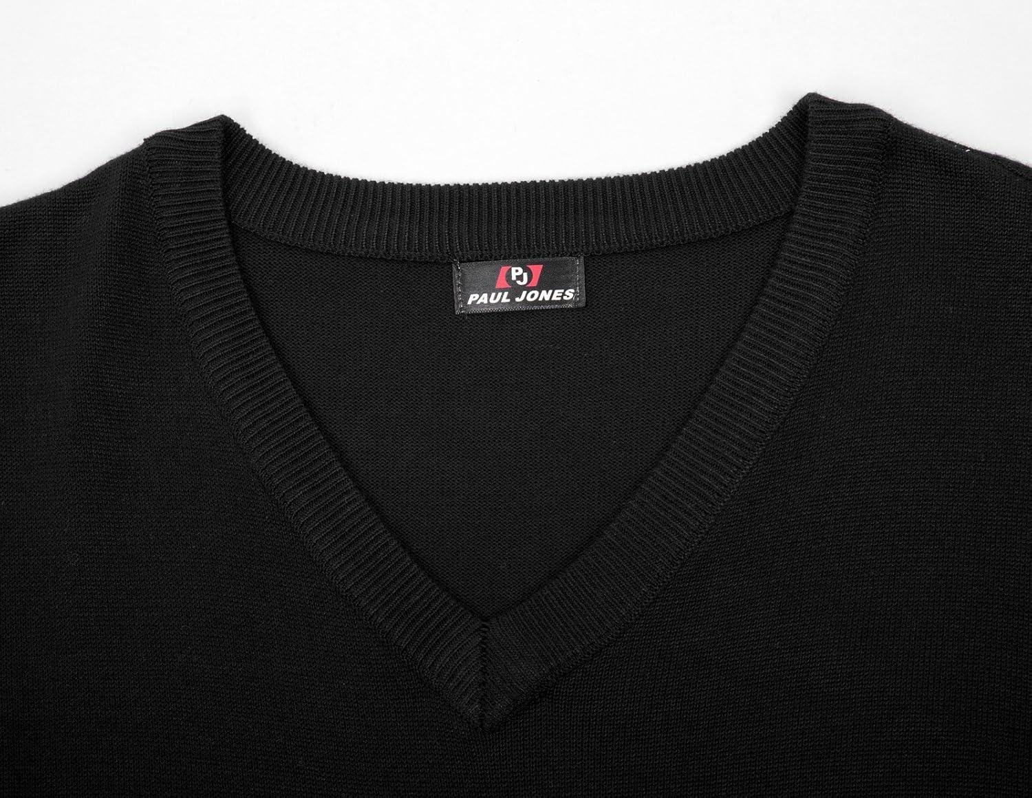 imagePJ PAUL JONES Mens VNeck Knitted Sweater Vest Solid Plain Sleeveless Pullover KnitwearBlack