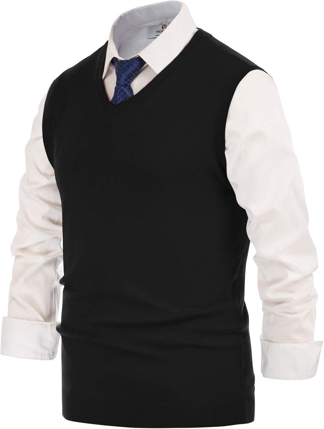 imagePJ PAUL JONES Mens VNeck Knitted Sweater Vest Solid Plain Sleeveless Pullover KnitwearBlack