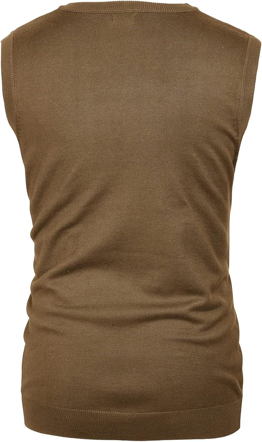 imagePJ PAUL JONES Mens VNeck Knitted Sweater Vest Solid Plain Sleeveless Pullover KnitwearBrown