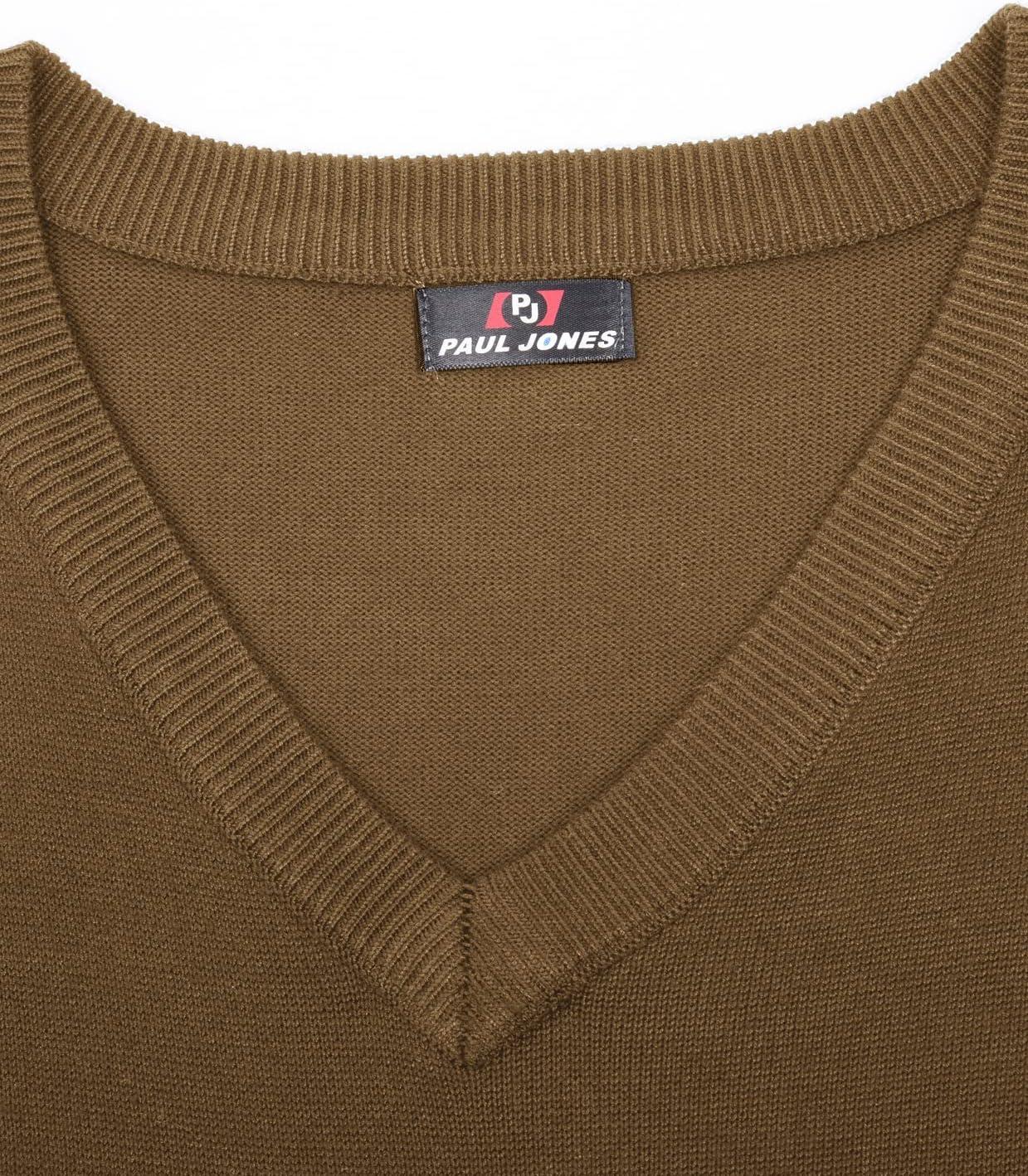 imagePJ PAUL JONES Mens VNeck Knitted Sweater Vest Solid Plain Sleeveless Pullover KnitwearBrown