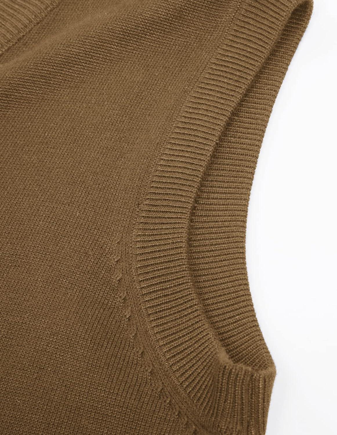 imagePJ PAUL JONES Mens VNeck Knitted Sweater Vest Solid Plain Sleeveless Pullover KnitwearBrown