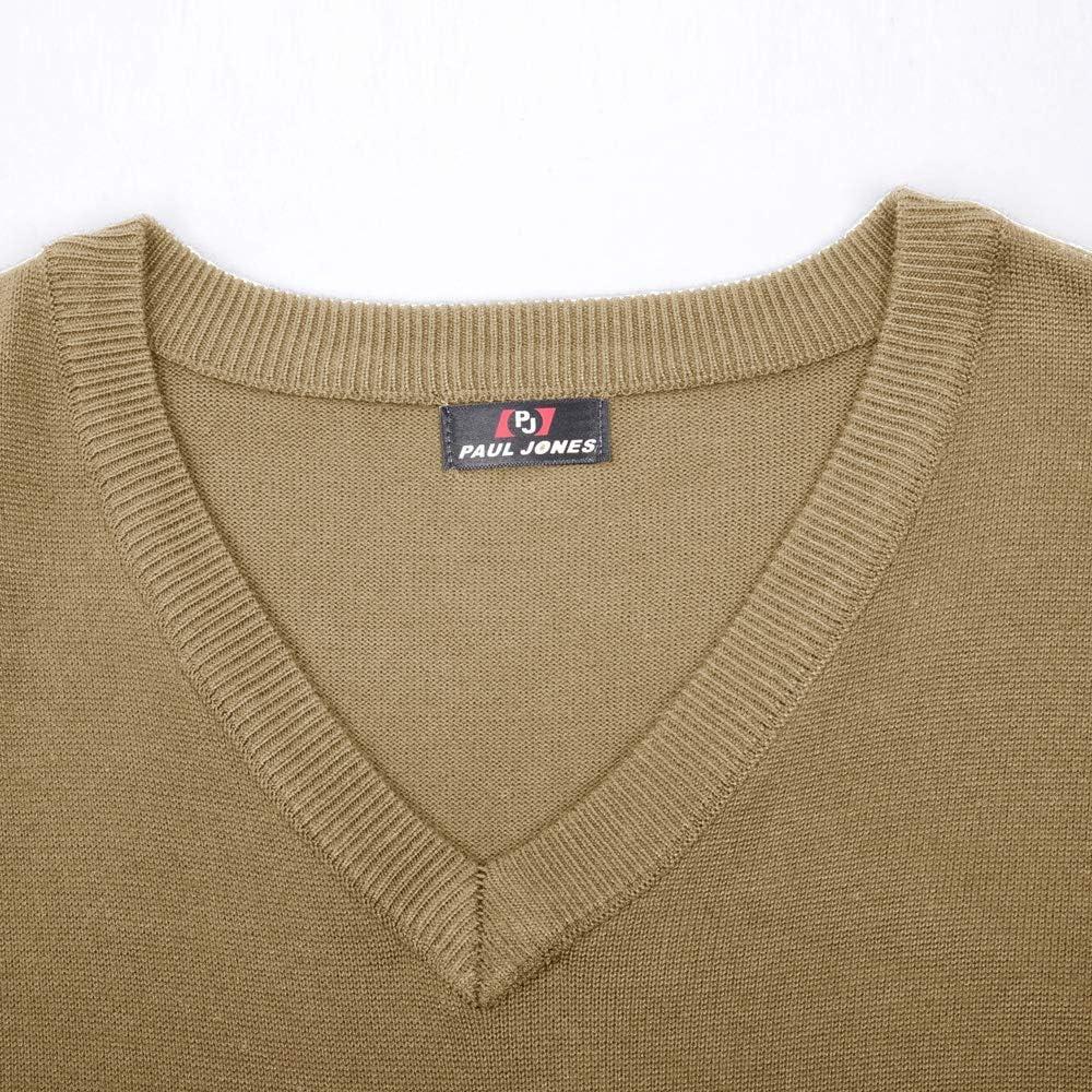 imagePJ PAUL JONES Mens VNeck Knitted Sweater Vest Solid Plain Sleeveless Pullover KnitwearCamel