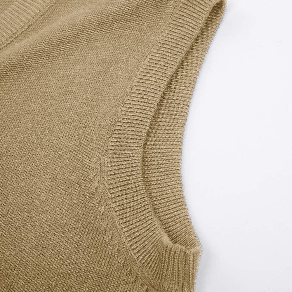 imagePJ PAUL JONES Mens VNeck Knitted Sweater Vest Solid Plain Sleeveless Pullover KnitwearCamel