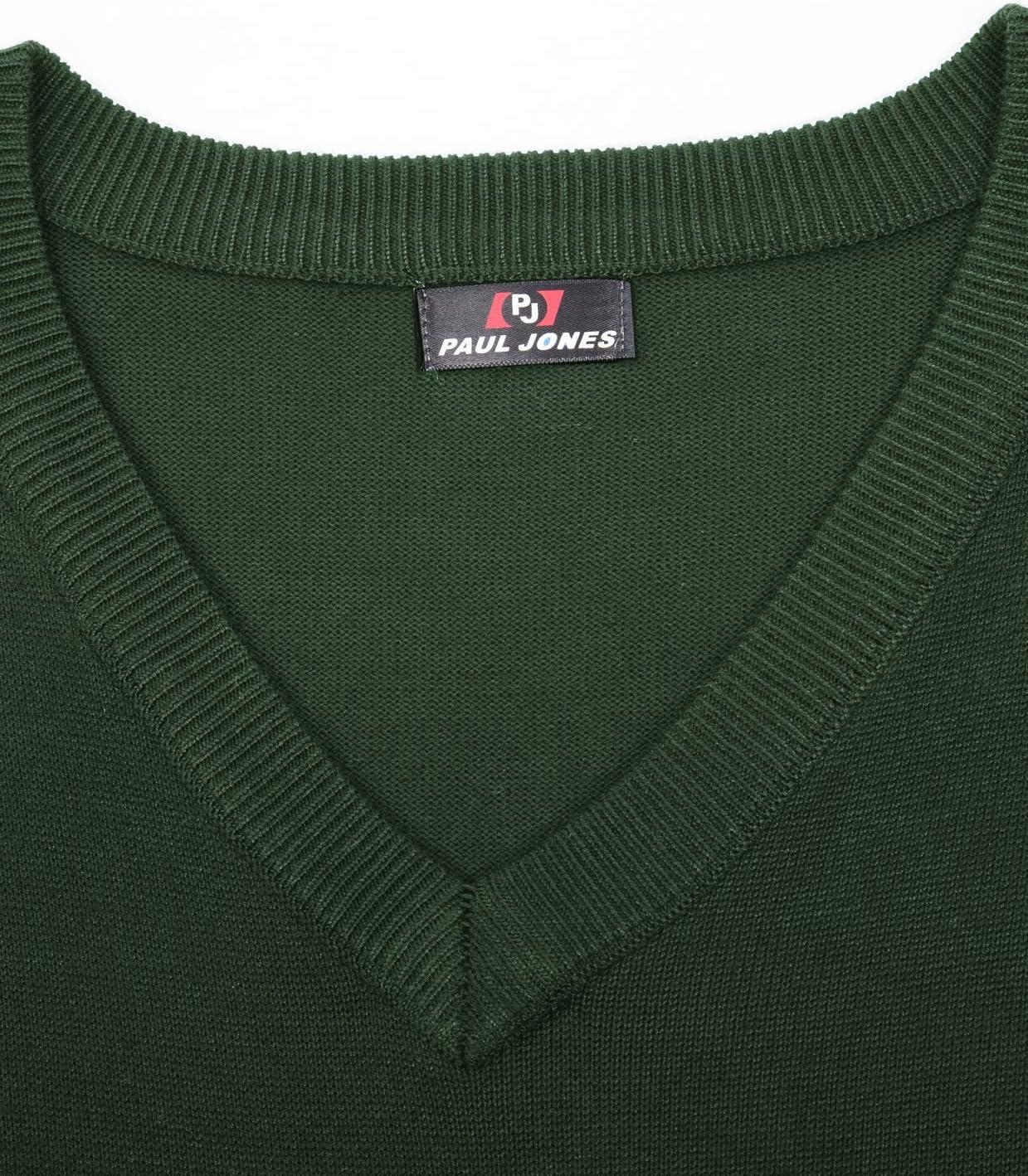 imagePJ PAUL JONES Mens VNeck Knitted Sweater Vest Solid Plain Sleeveless Pullover KnitwearDark Green