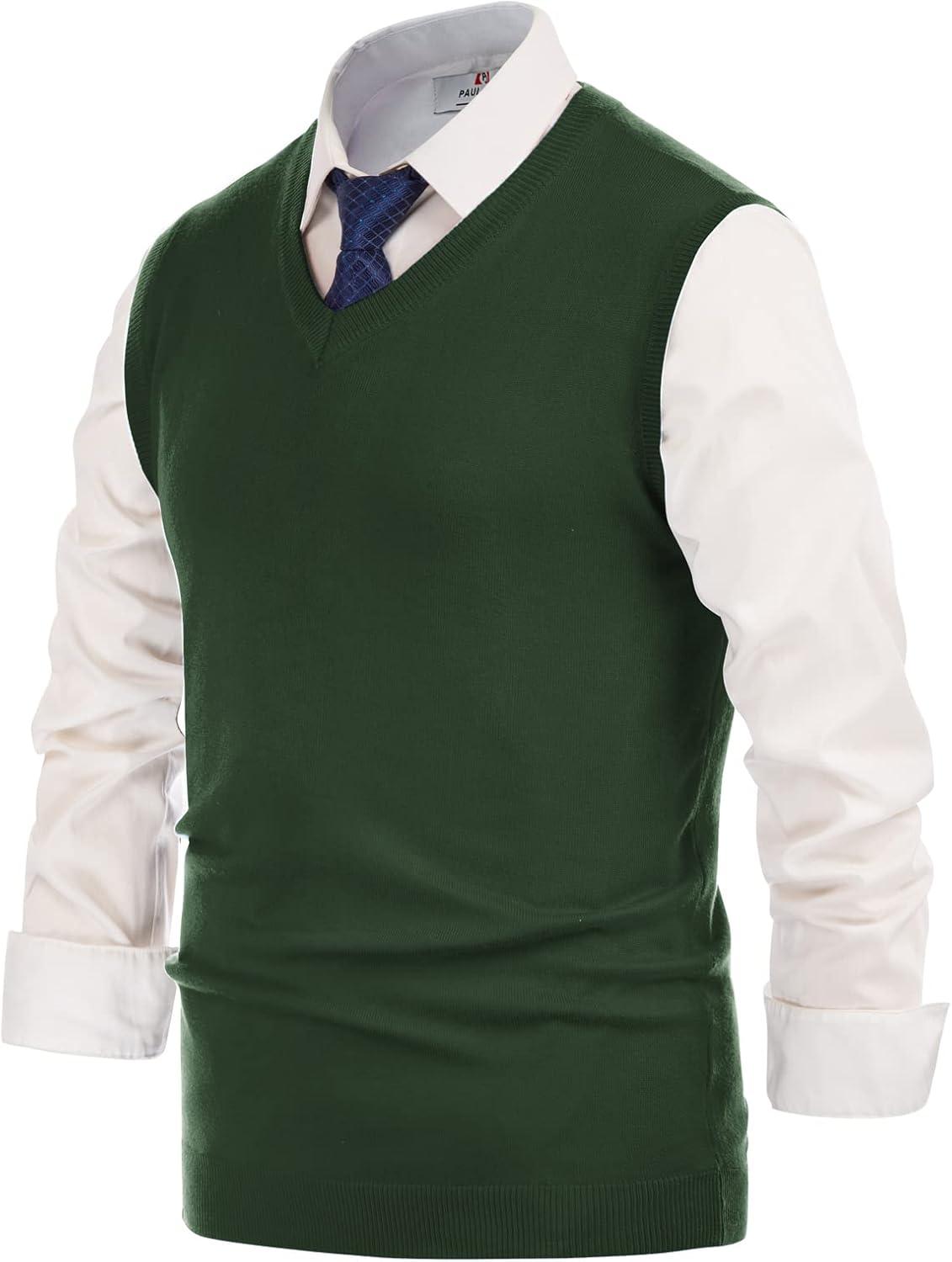 imagePJ PAUL JONES Mens VNeck Knitted Sweater Vest Solid Plain Sleeveless Pullover KnitwearDark Green