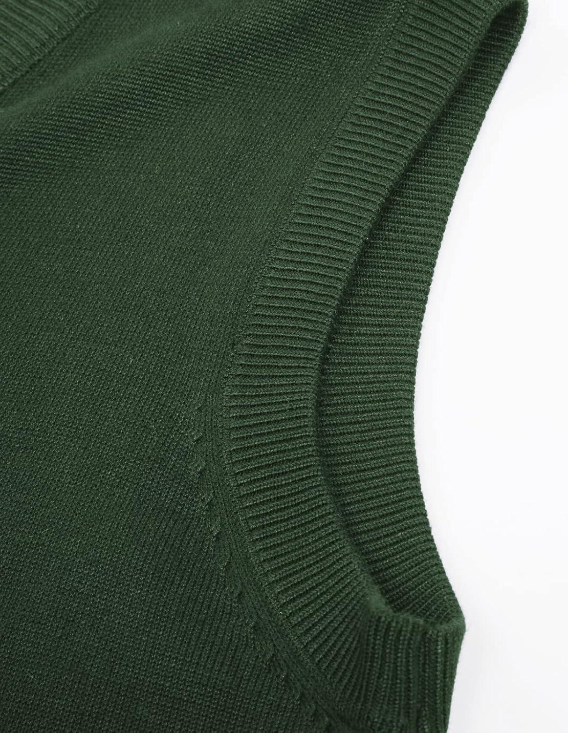 imagePJ PAUL JONES Mens VNeck Knitted Sweater Vest Solid Plain Sleeveless Pullover KnitwearDark Green