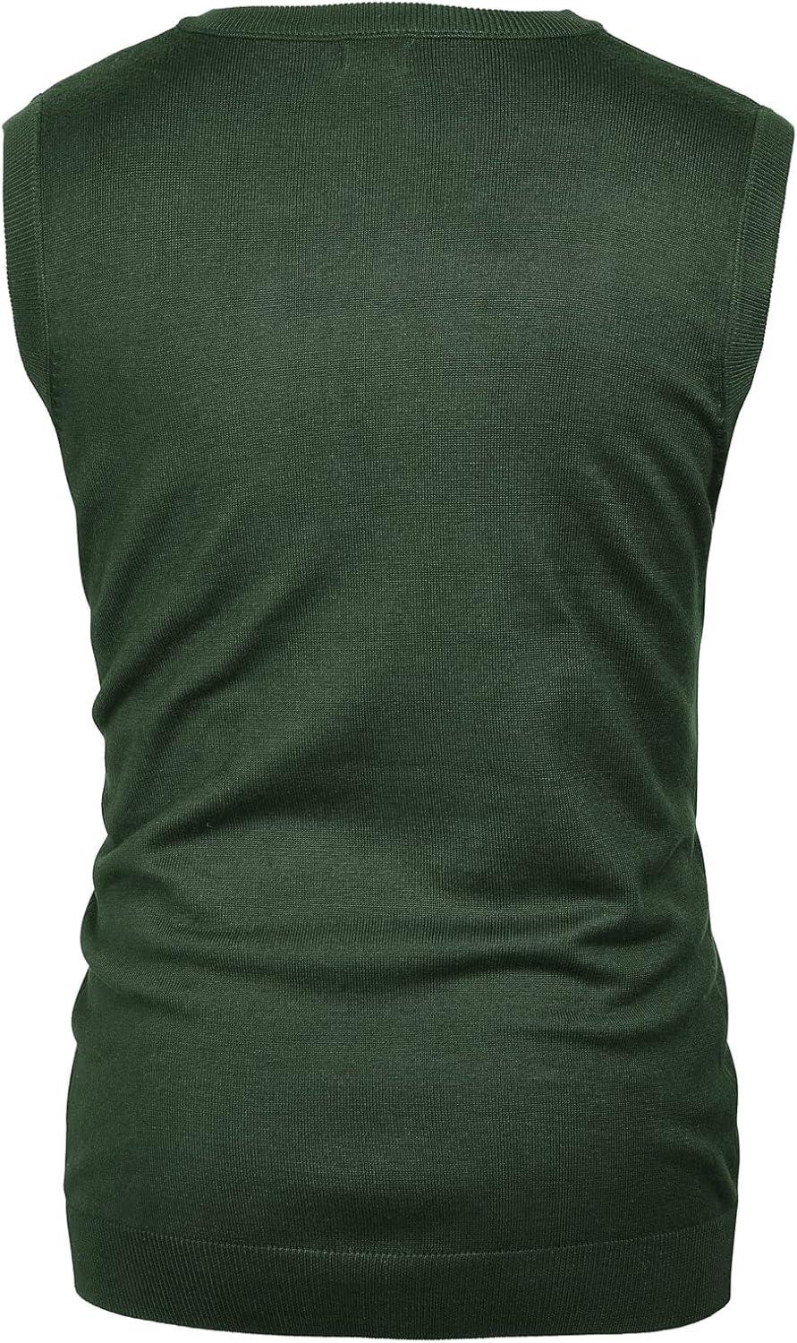 imagePJ PAUL JONES Mens VNeck Knitted Sweater Vest Solid Plain Sleeveless Pullover KnitwearDark Green