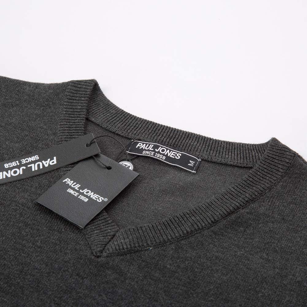 imagePJ PAUL JONES Mens VNeck Knitted Sweater Vest Solid Plain Sleeveless Pullover KnitwearDark Grey