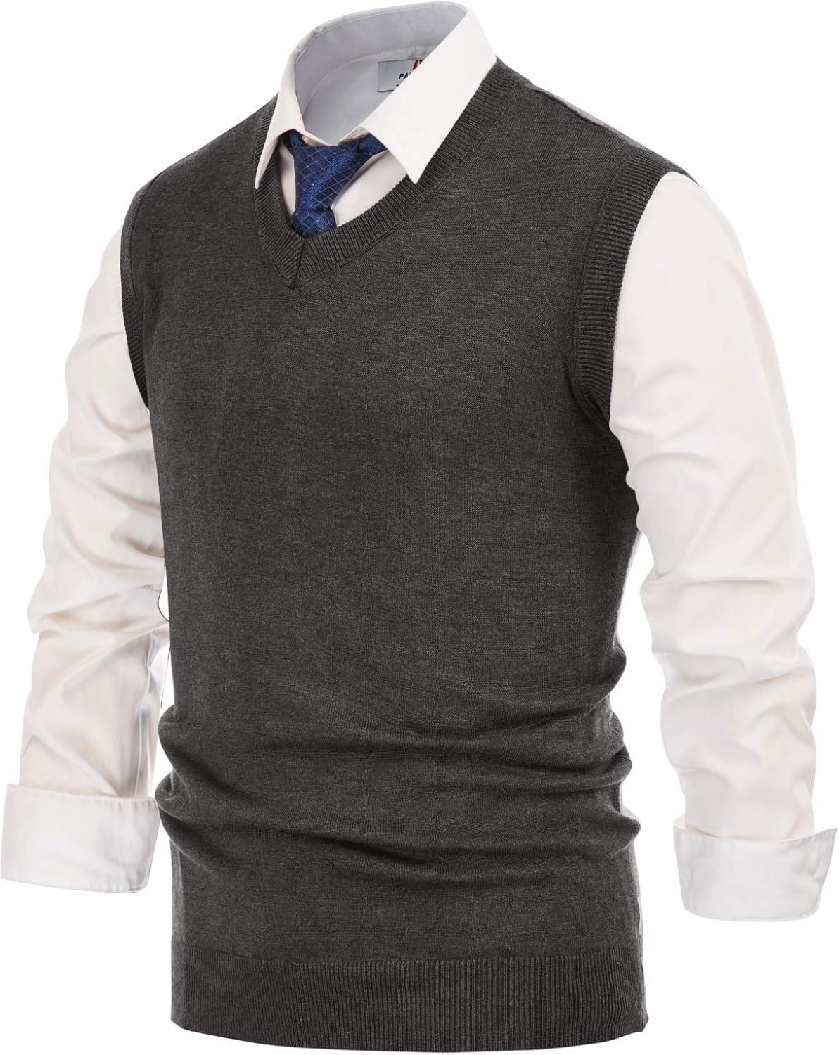 imagePJ PAUL JONES Mens VNeck Knitted Sweater Vest Solid Plain Sleeveless Pullover KnitwearDark Grey